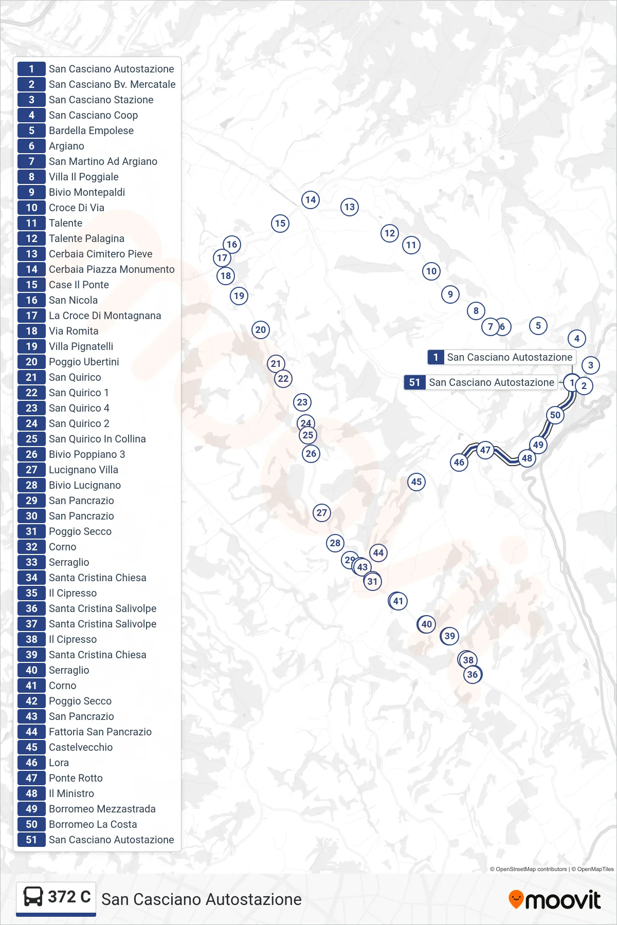 Linea 372 C  bus (San Casciano Autostazione) - Percorsi e fermate sulla mappa