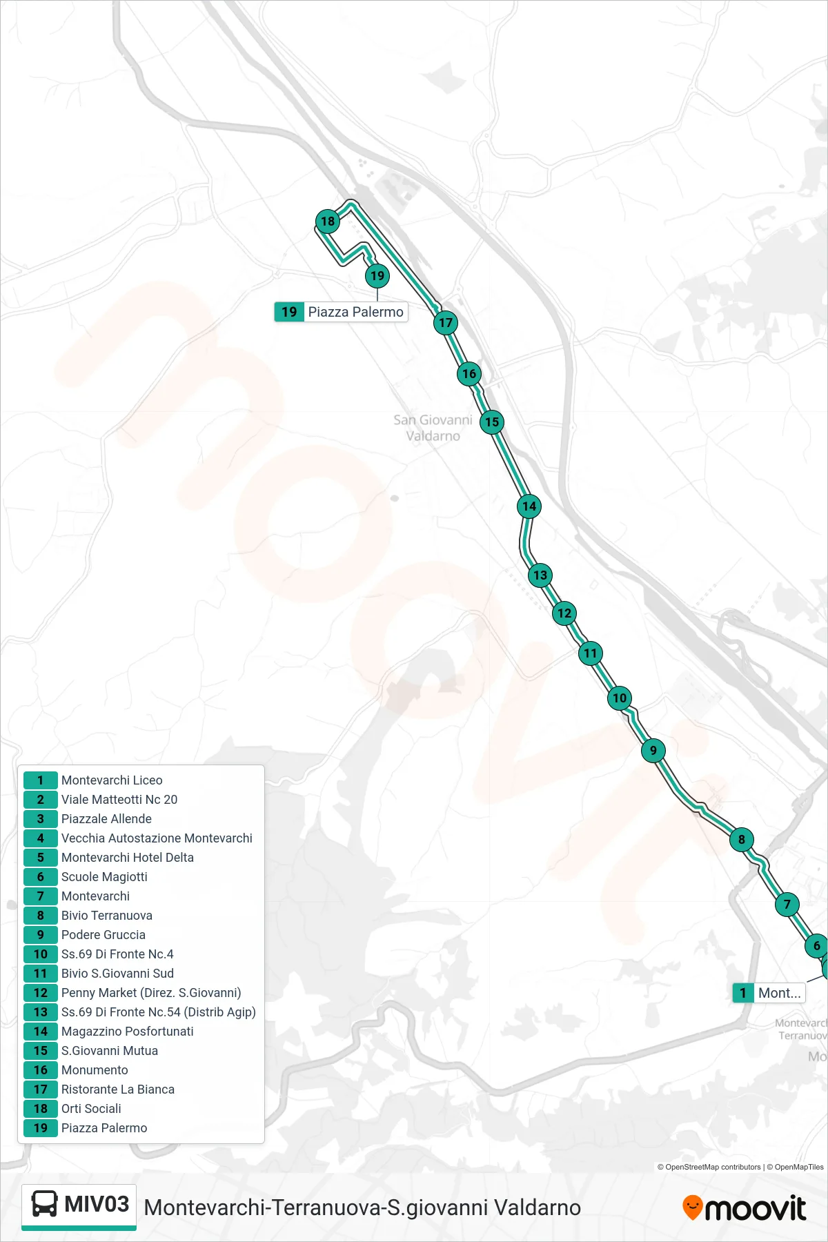 Linea MIV03  bus (Piazza Palermo) - Percorsi e fermate sulla mappa
