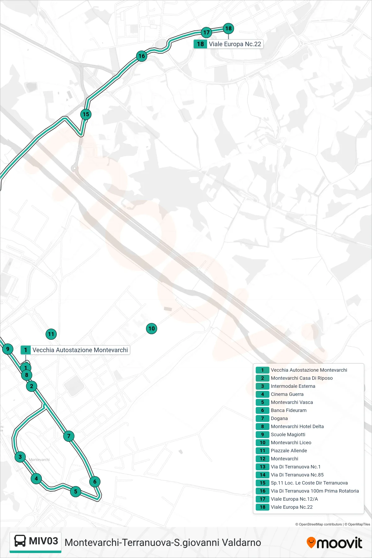 Linea MIV03 bus (Viale Europa Nc.22) - Percorsi e fermate sulla mappa