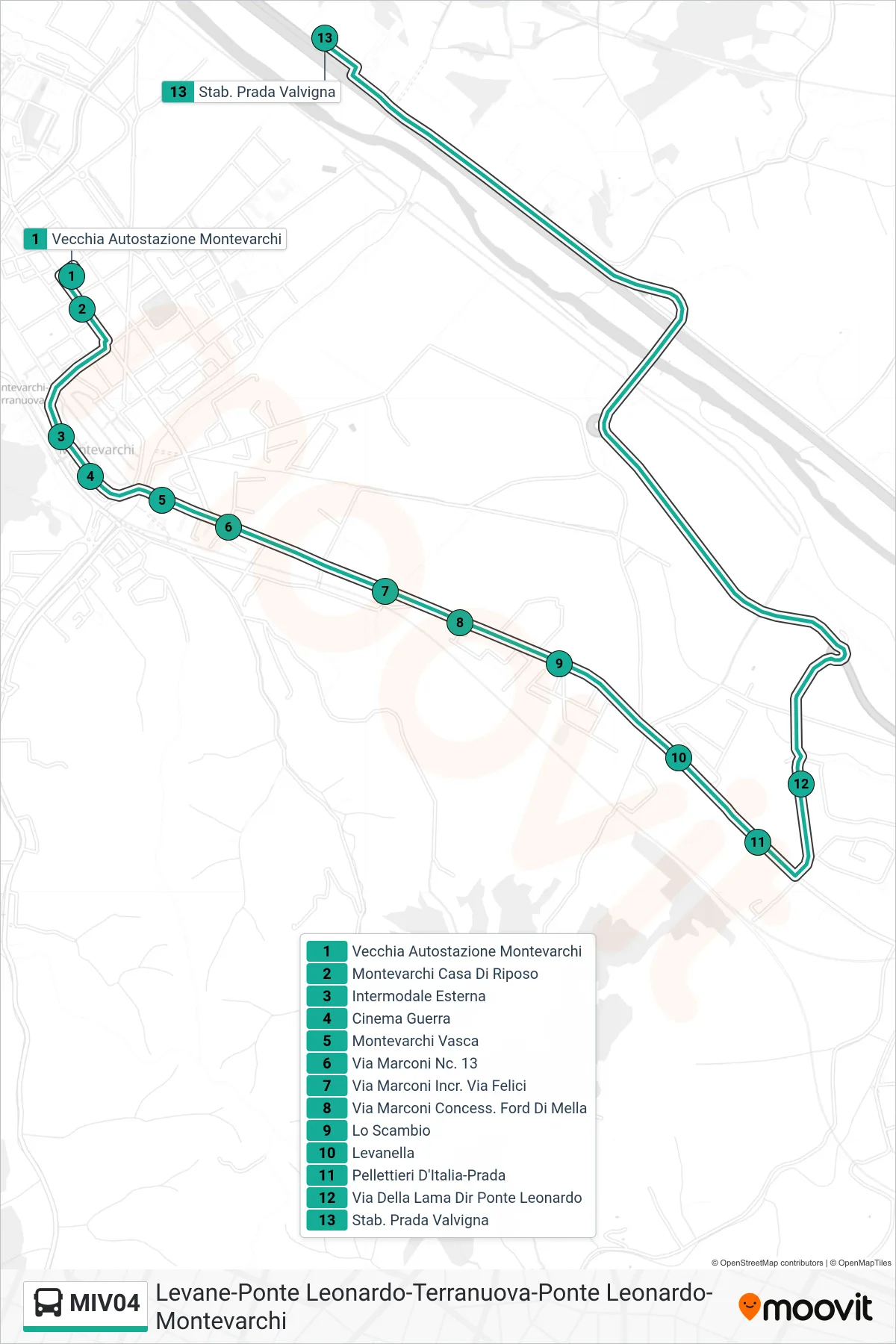 Linea MIV04 bus (Stab. Prada Valvigna) - Percorsi e fermate sulla mappa