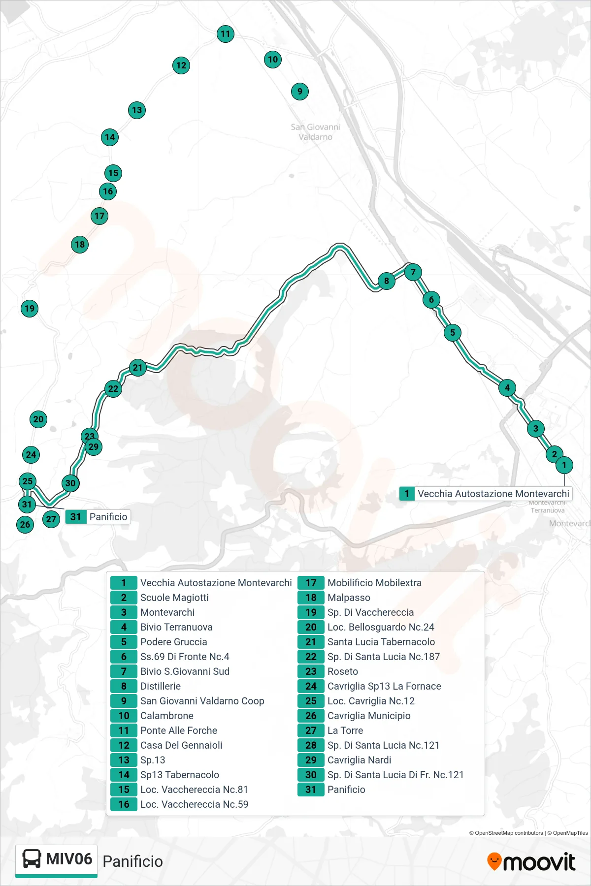 Linea MIV06  bus (Panificio) - Percorsi e fermate sulla mappa
