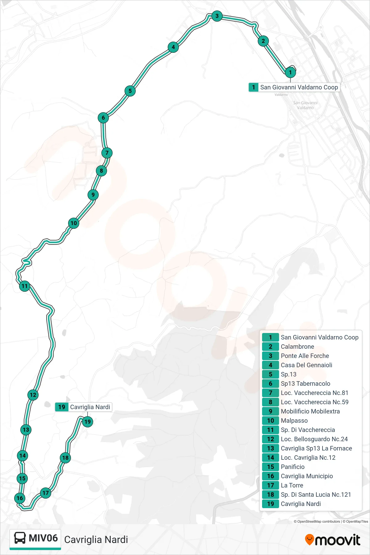 Linea MIV06  bus (Cavriglia Nardi) - Percorsi e fermate sulla mappa