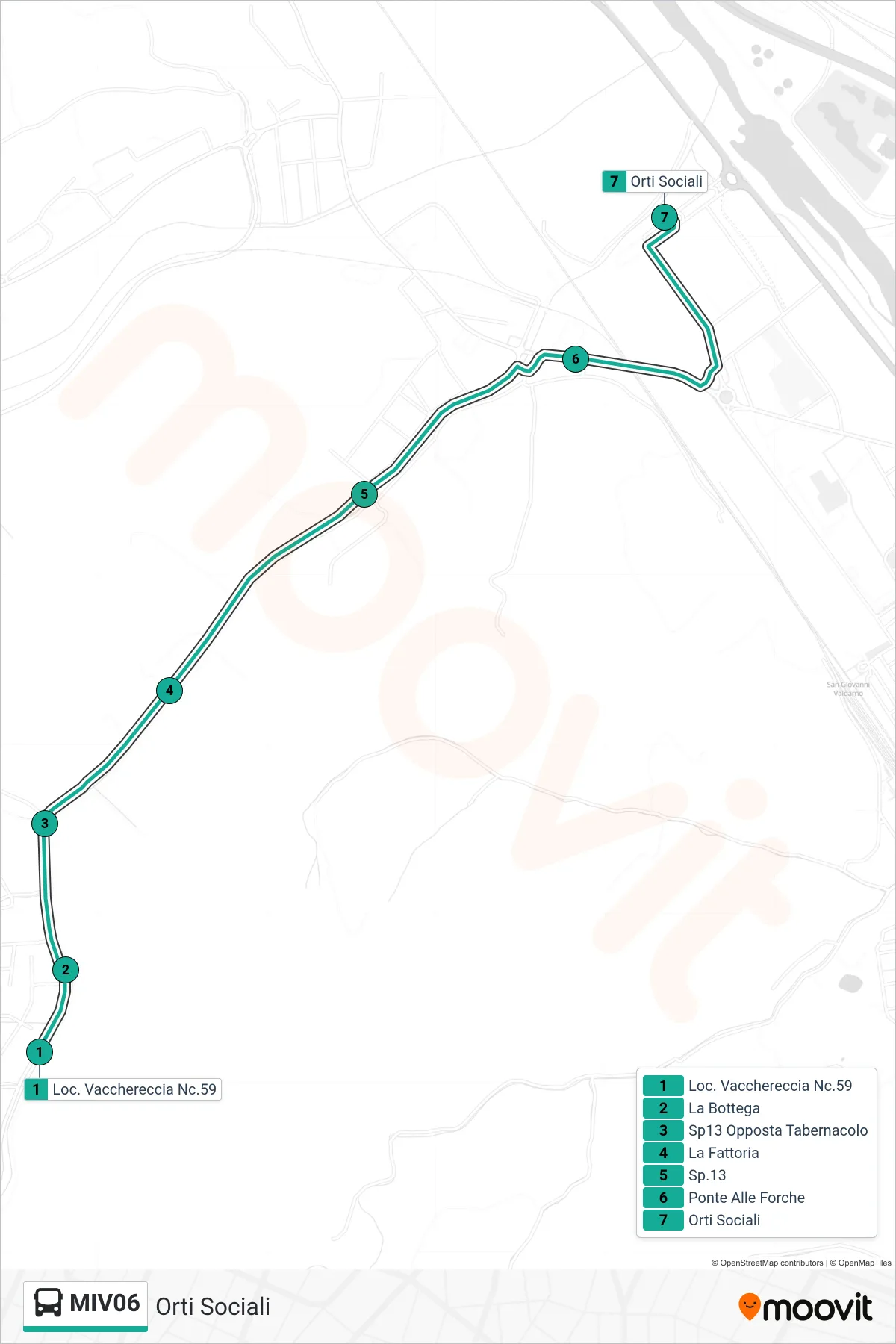 Linea MIV06 bus (Orti Sociali) - Percorsi e fermate sulla mappa