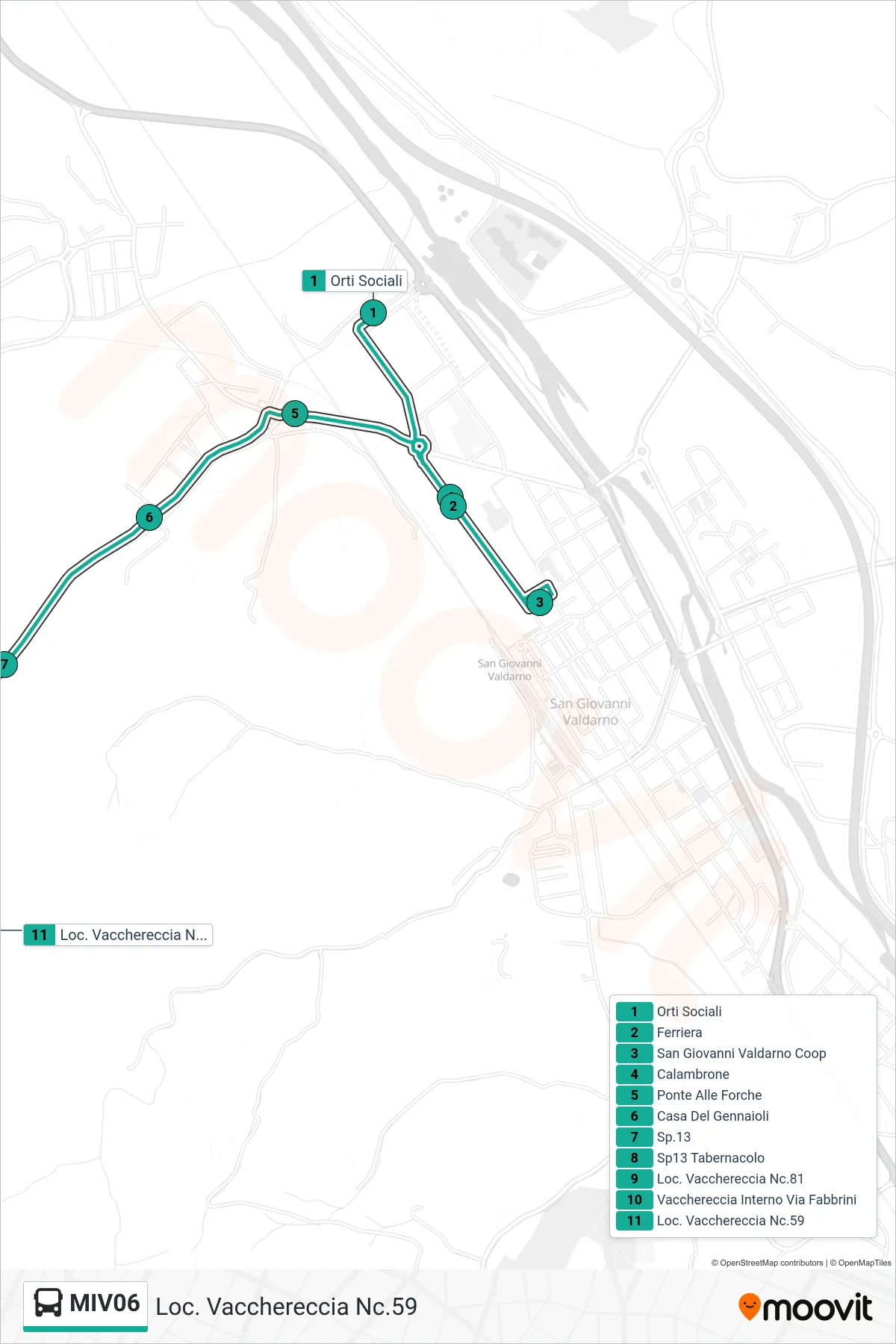 Linea MIV06 bus (Loc. Vacchereccia Nc.59) - Percorsi e fermate sulla mappa