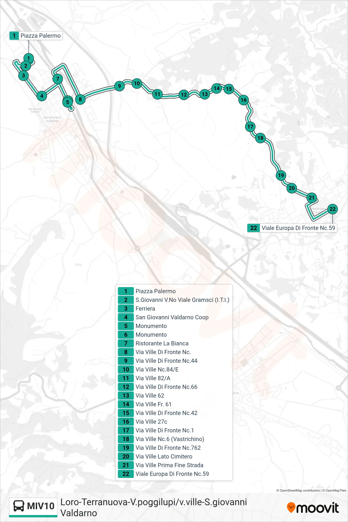 Linea MIV10 bus (Viale Europa Di Fronte Nc.59) - Percorsi e fermate sulla mappa