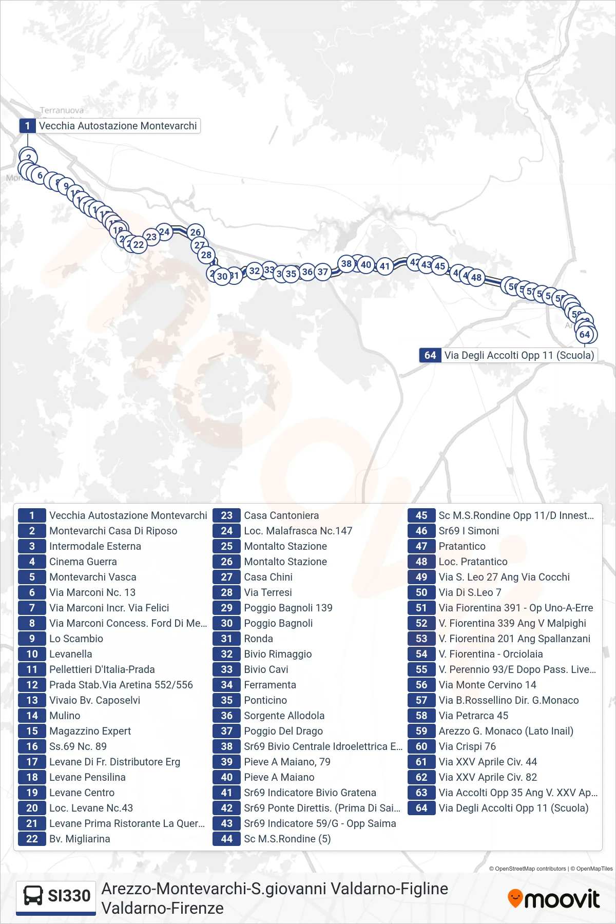 Linea SI330 bus (Via Degli Accolti Opp 11 (Scuola)) - Percorsi e fermate sulla mappa