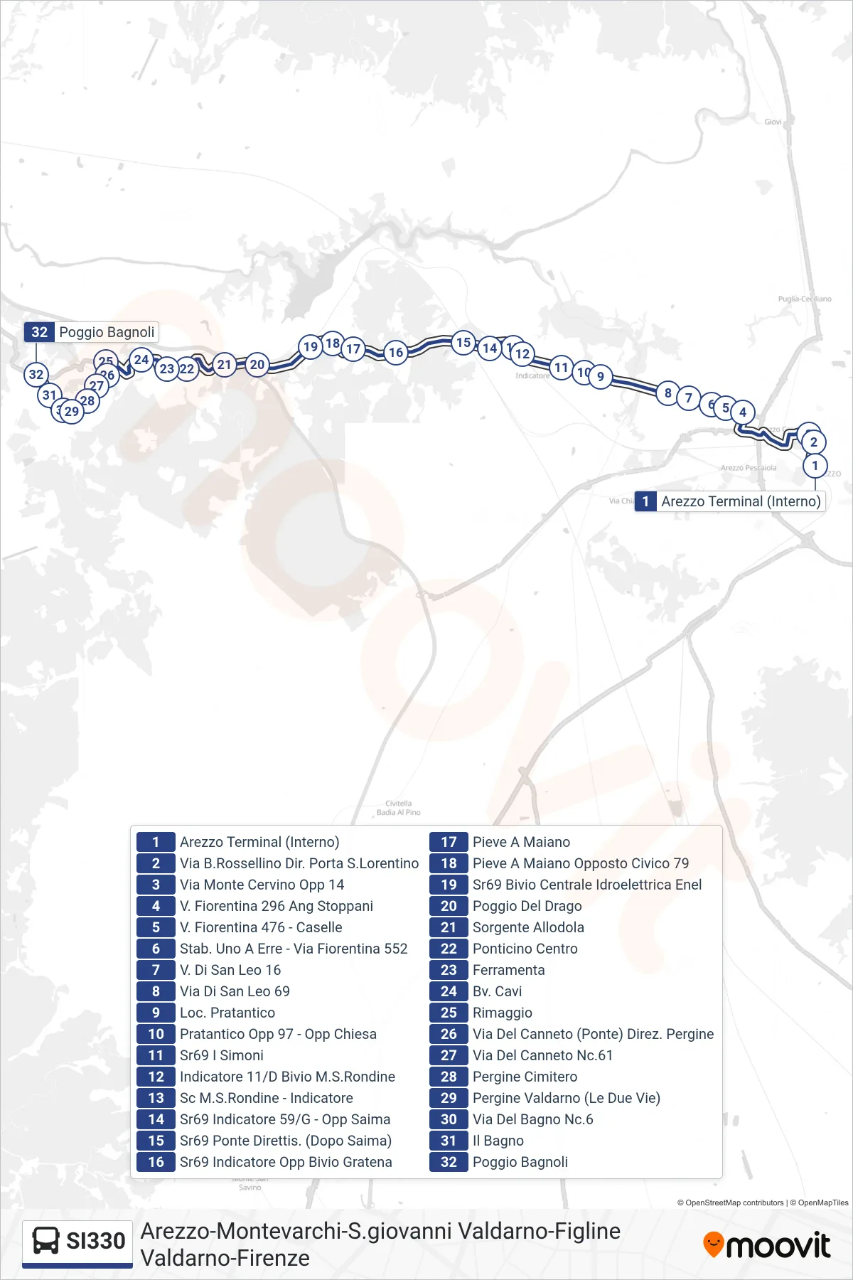 Linea SI330 bus (Poggio Bagnoli) - Percorsi e fermate sulla mappa