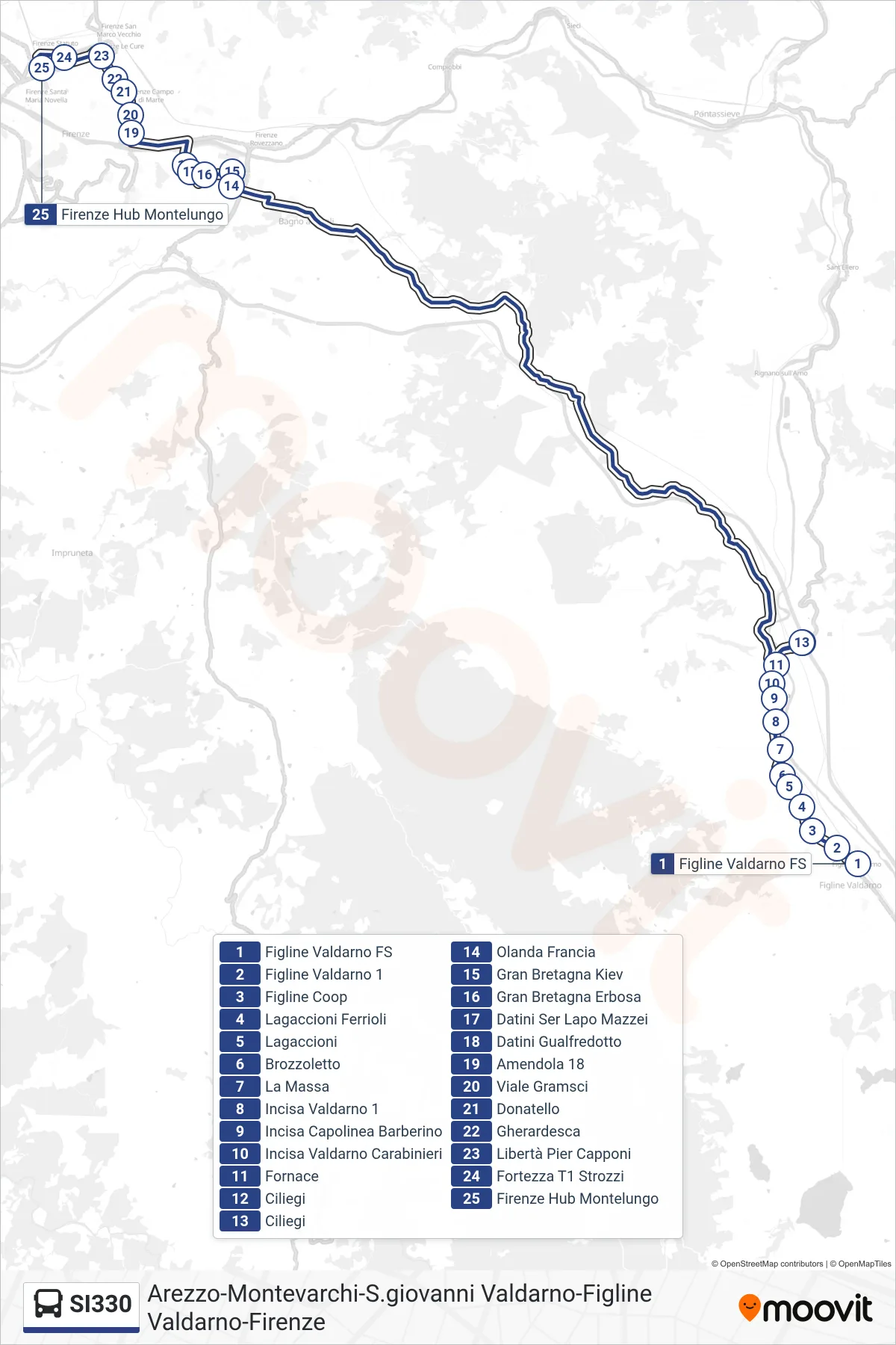 Linea SI330 bus (Firenze Hub Montelungo) - Percorsi e fermate sulla mappa