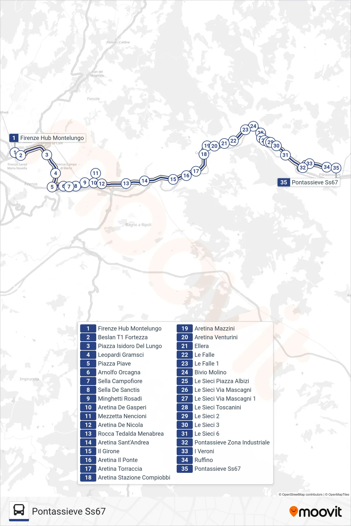 Linea 345BIS A  bus (Pontassieve Ss67) - Percorsi e fermate sulla mappa
