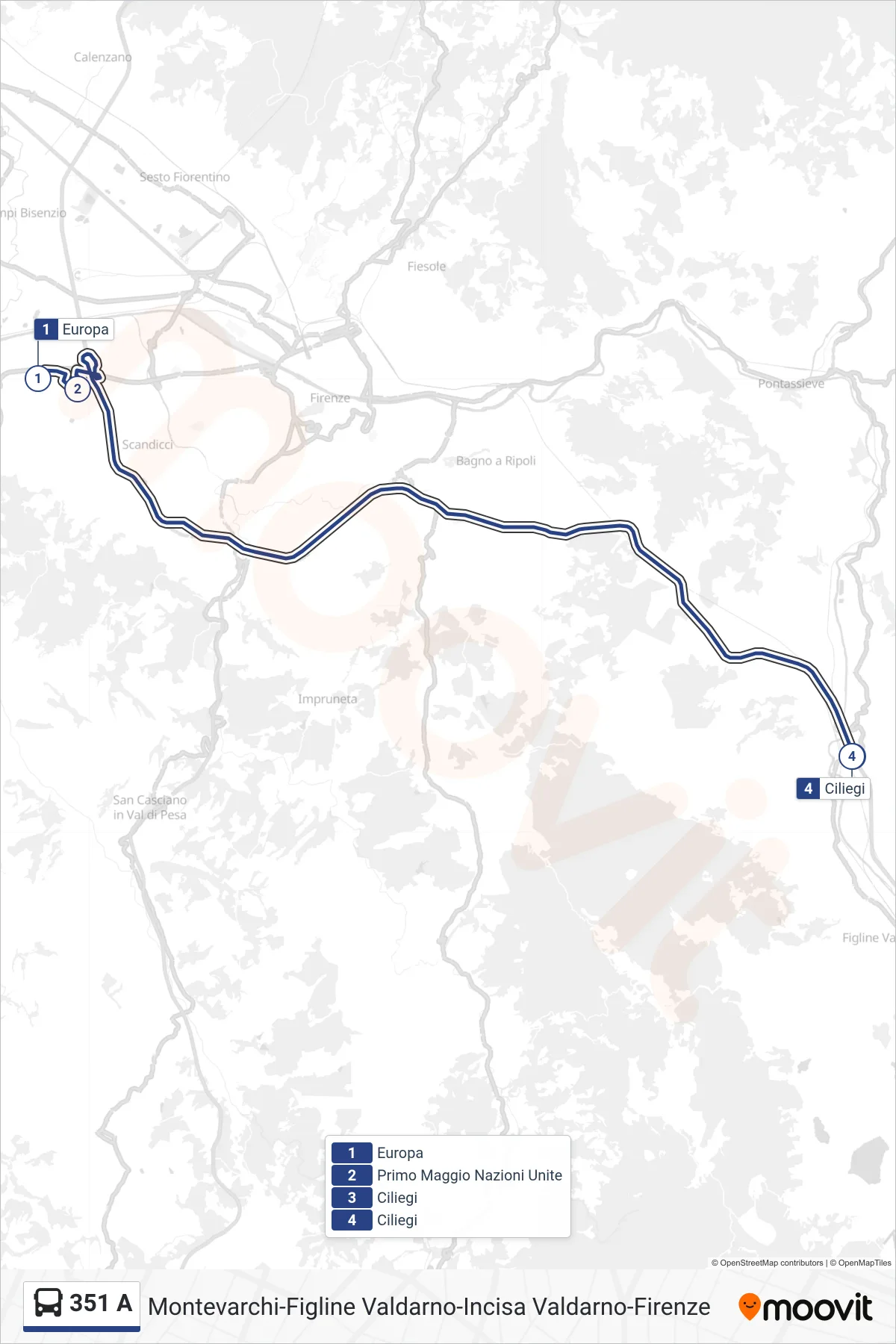 Linea 351 A tram (Ciliegi) - Percorsi e fermate sulla mappa