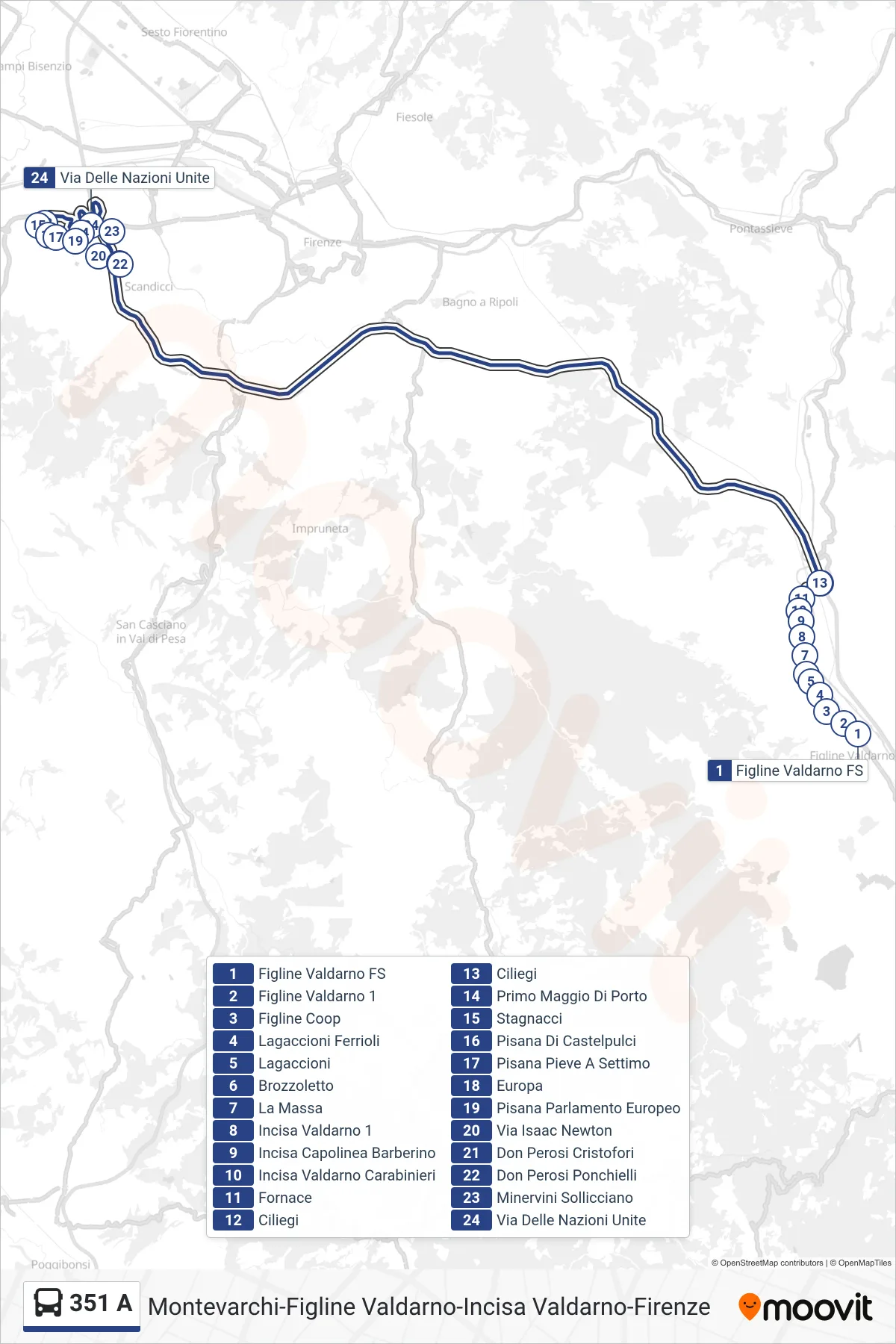 Linea 351 A tram (Europa) - Percorsi e fermate sulla mappa