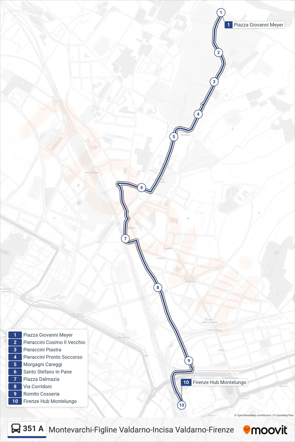 Linea 351 A tram (Firenze Hub Montelungo) - Percorsi e fermate sulla mappa