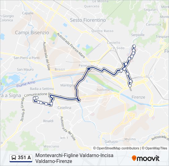351 A Bus Line Map