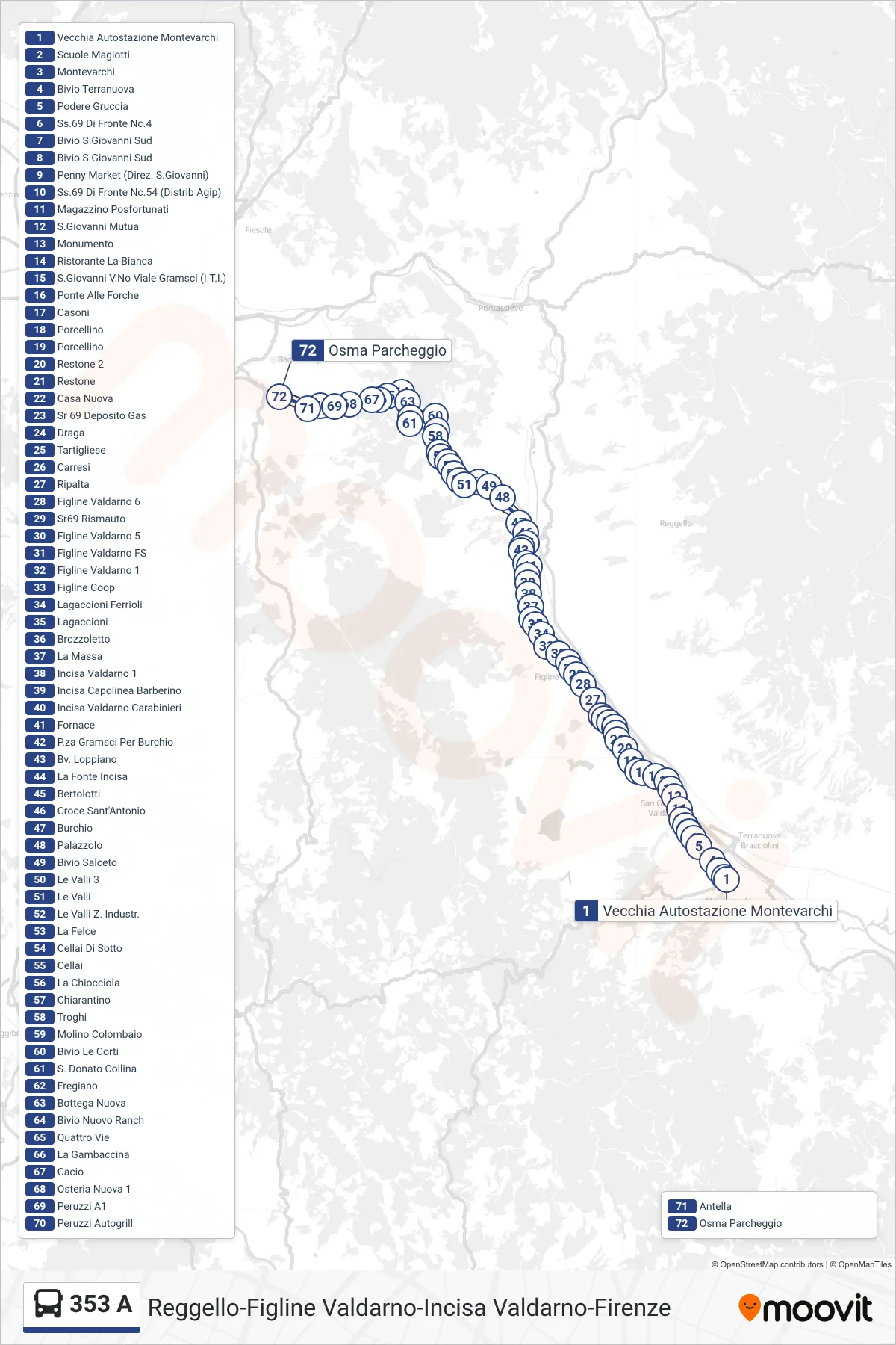 Linea 353 A tram (Ospedale Annunziata) - Percorsi e fermate sulla mappa