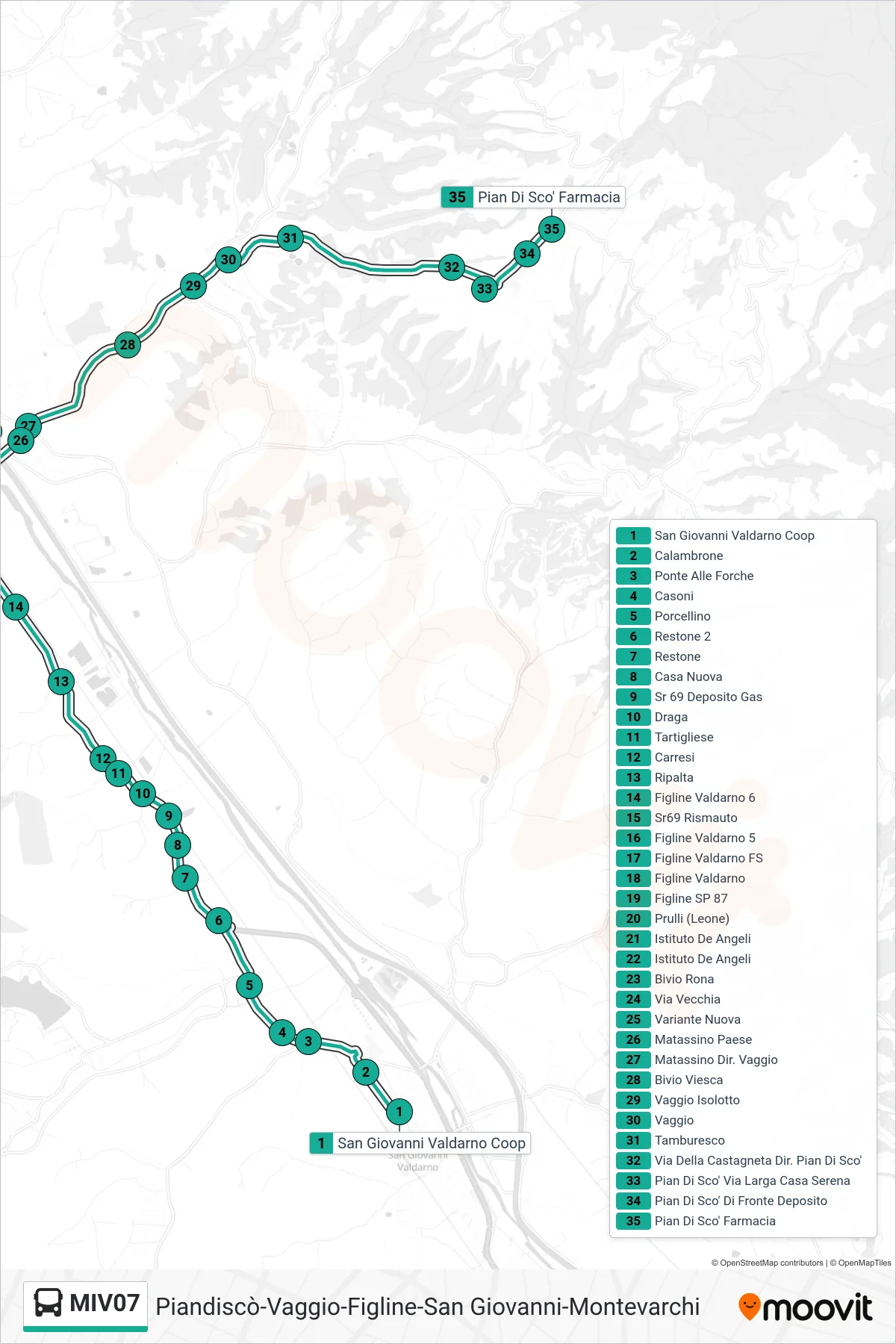 Linea MIV07 tram (Pian Di Scò Farmacia) - Percorsi e fermate sulla mappa