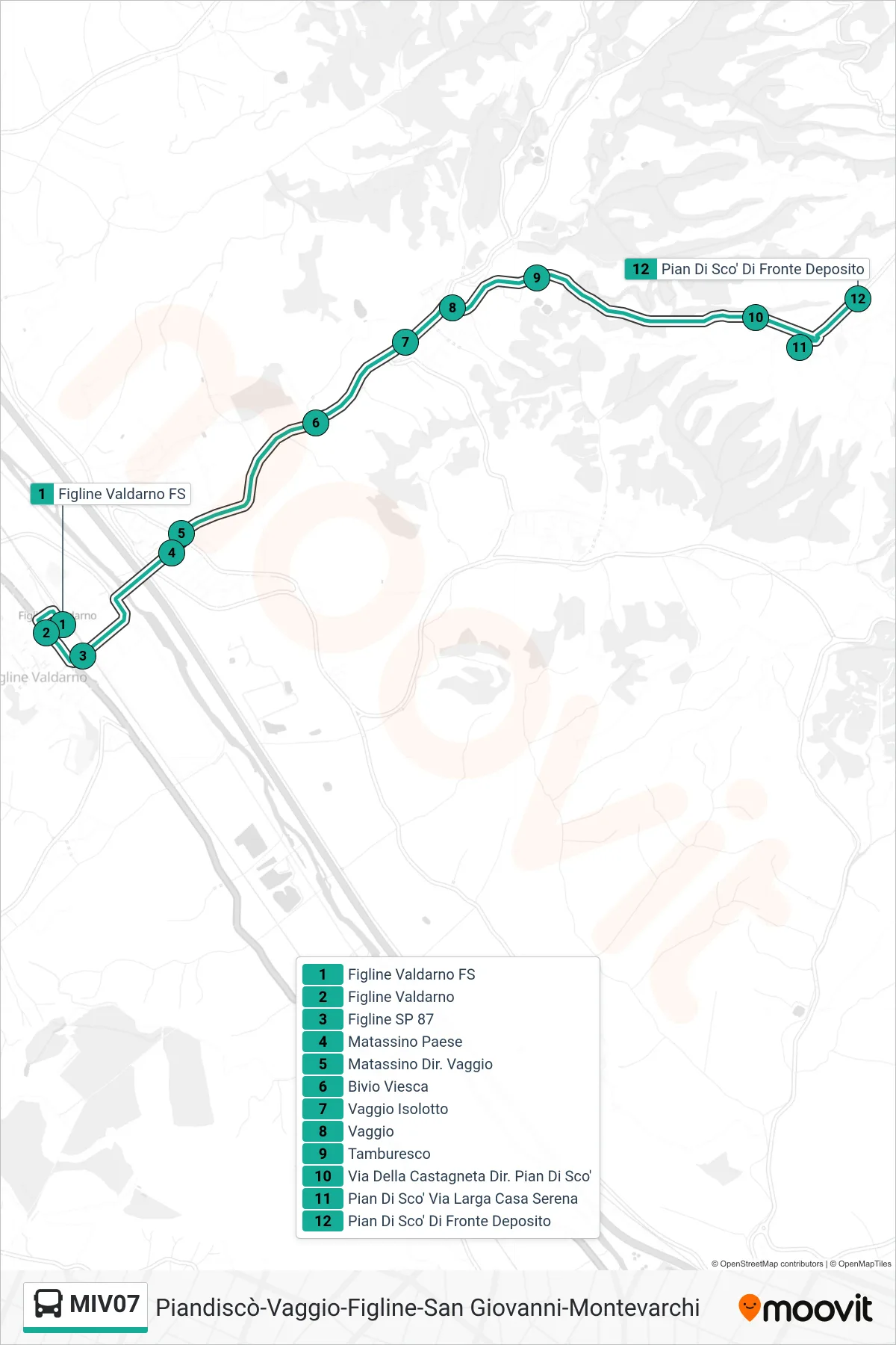 Linea MIV07 tram (Pian Di Scò Di Fronte Deposito) - Percorsi e fermate sulla mappa