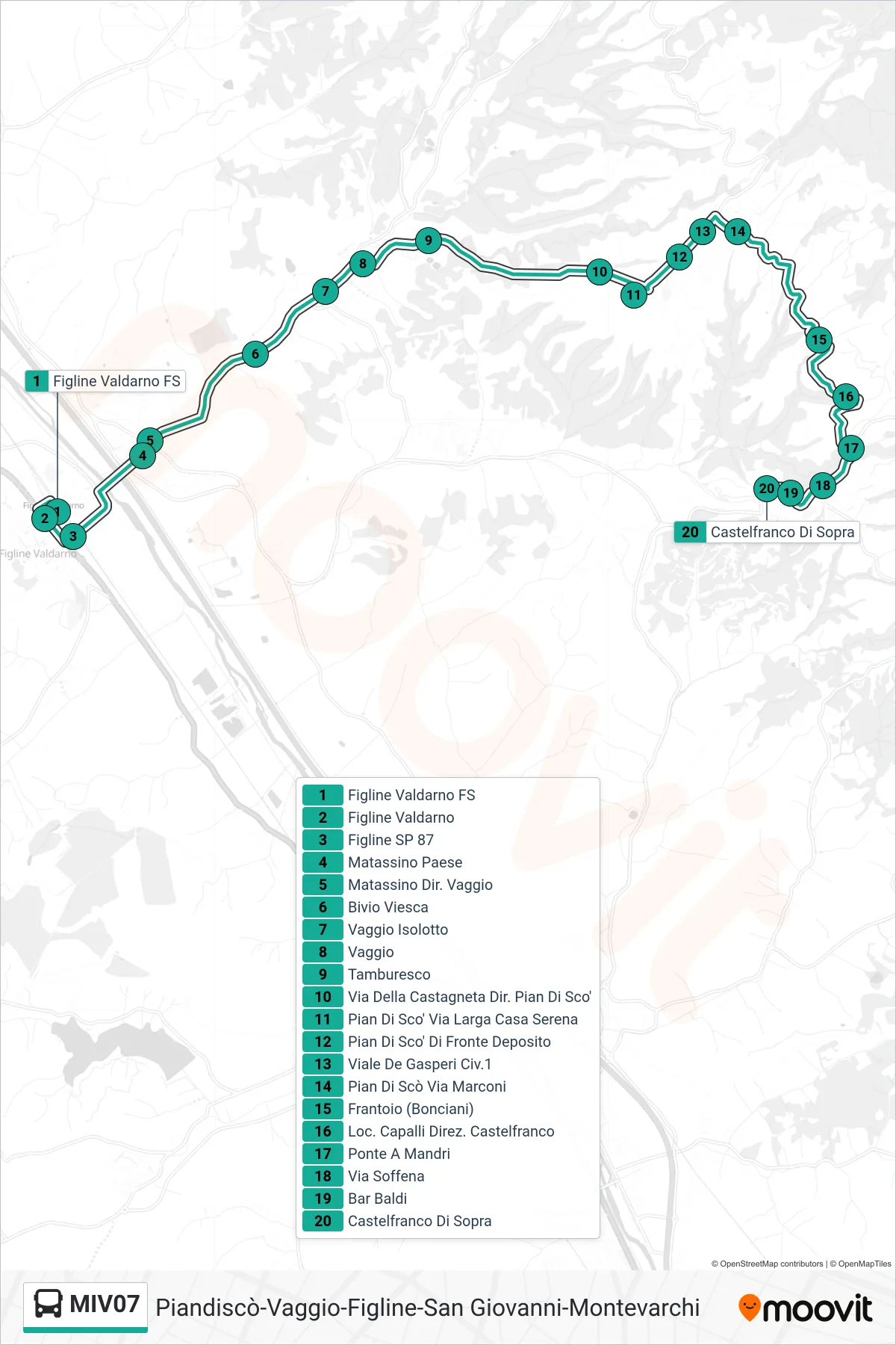 Linea MIV07  tram (Castelfranco Di Sopra) - Percorsi e fermate sulla mappa