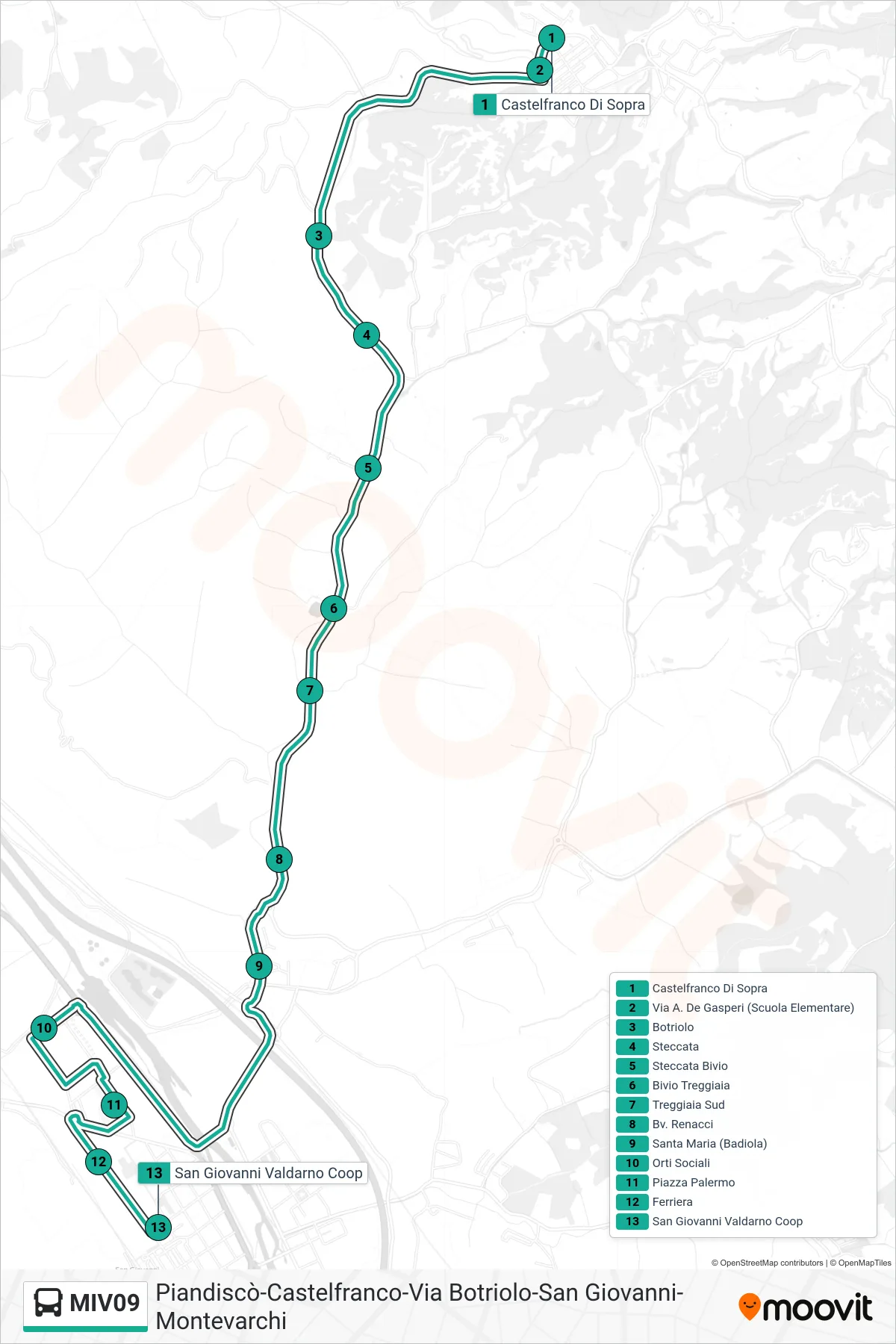 Linea MIV09 tram (San Giovanni Valdarno Coop) - Percorsi e fermate sulla mappa
