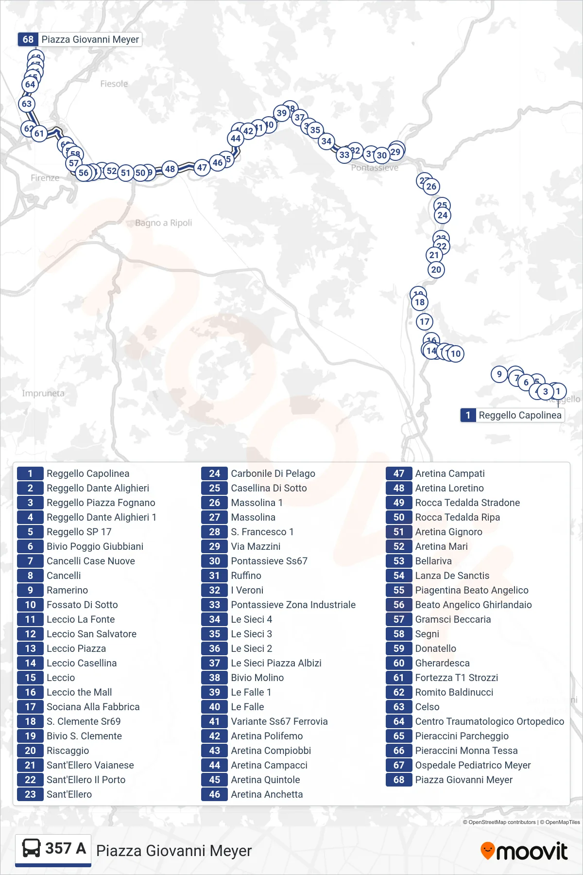 Linea 357 A bus (Piazza Giovanni Meyer) - Percorsi e fermate sulla mappa