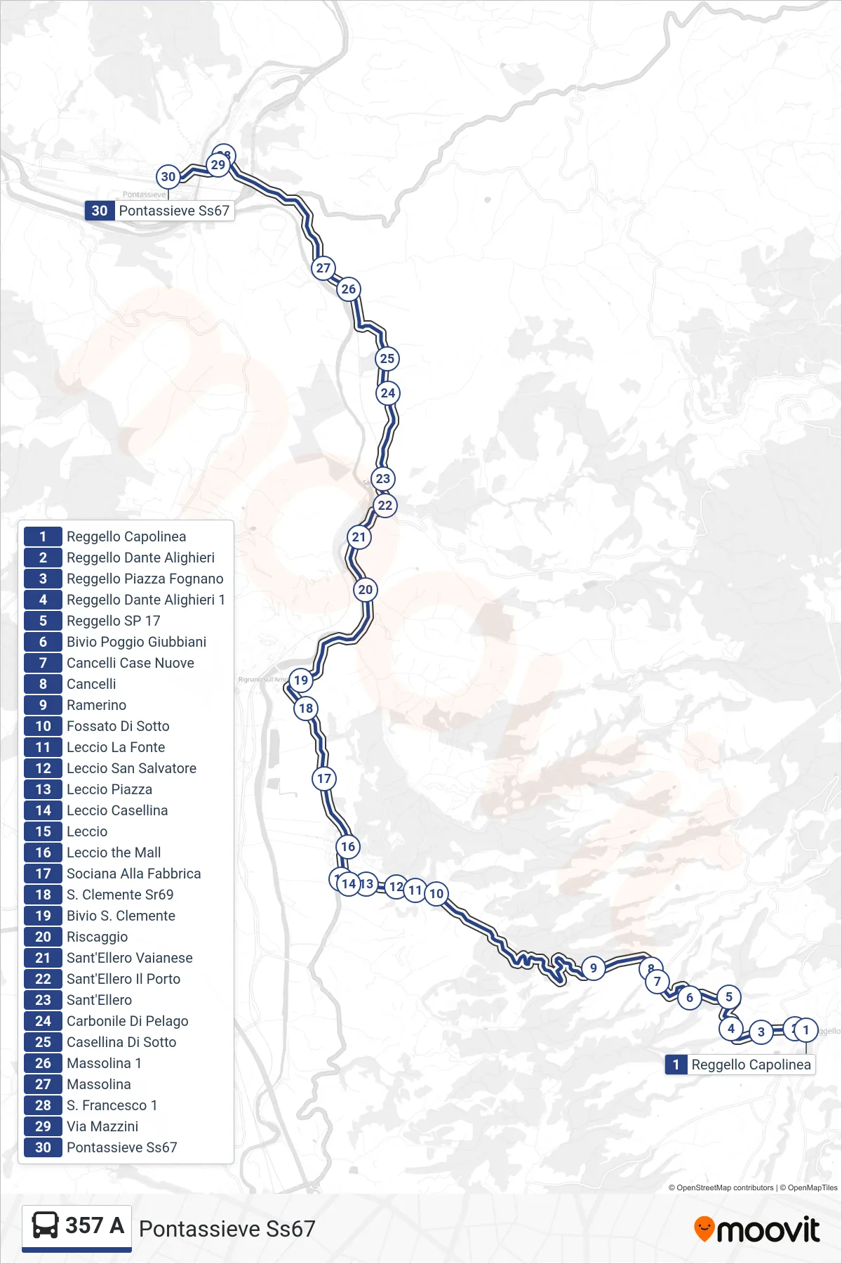 Linea 357 A bus (Pontassieve Ss67) - Percorsi e fermate sulla mappa