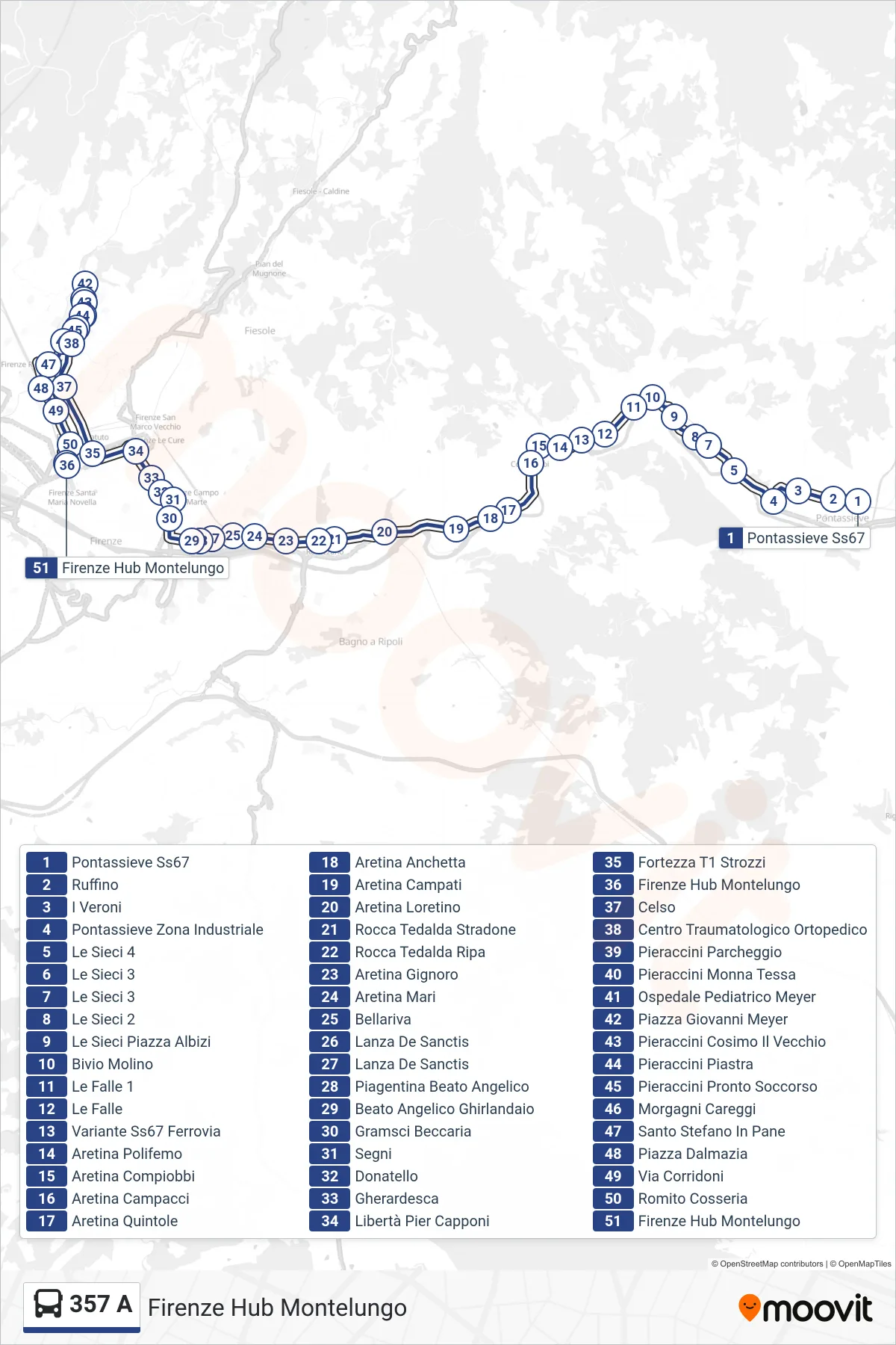 Linea 357 A bus (Firenze Hub Montelungo) - Percorsi e fermate sulla mappa