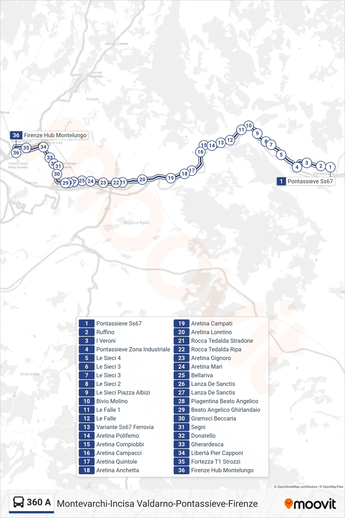 Linea 360 A bus (Firenze Hub Montelungo) - Percorsi e fermate sulla mappa