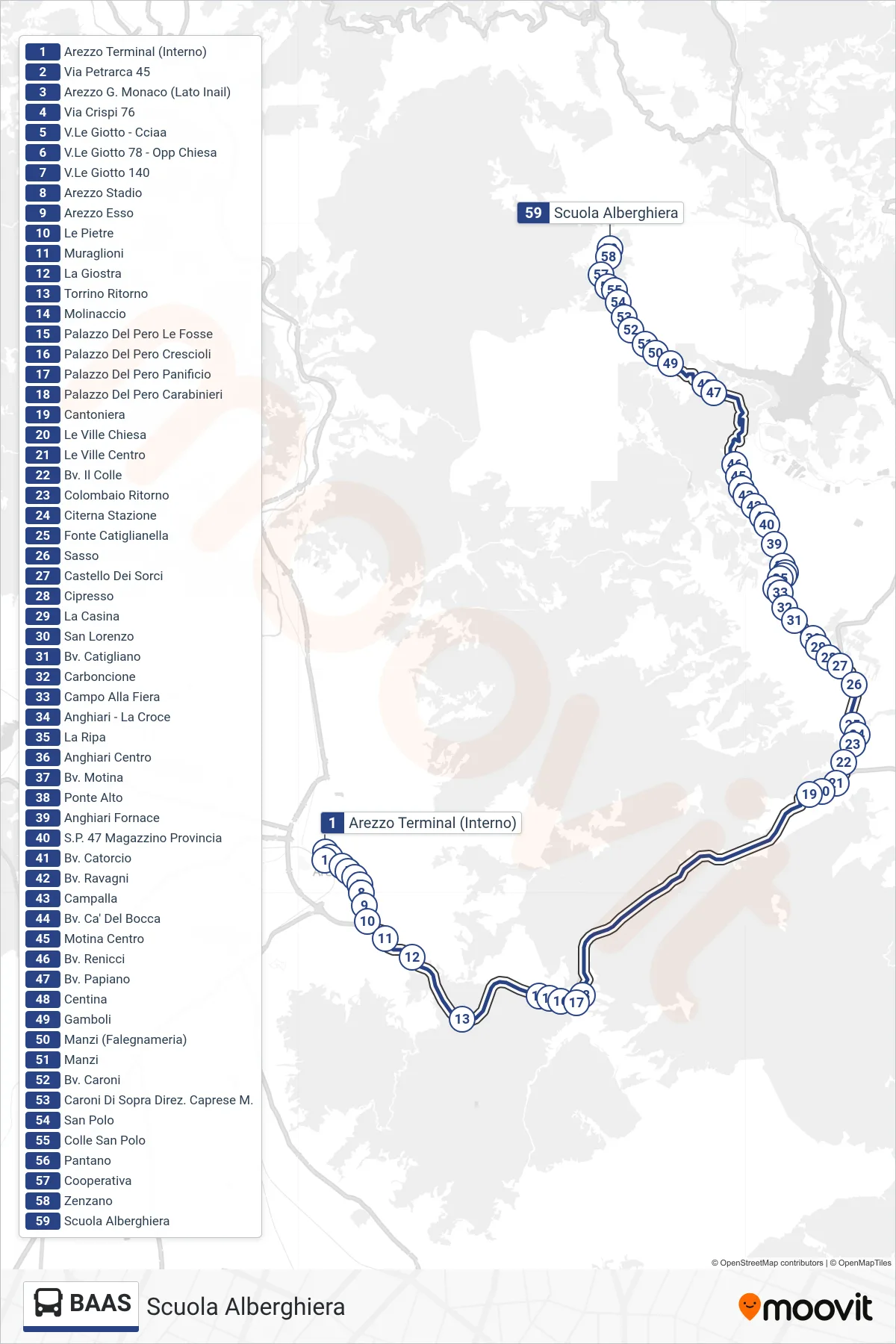 Linea BAAS tram (Scuola Alberghiera) - Percorsi e fermate sulla mappa