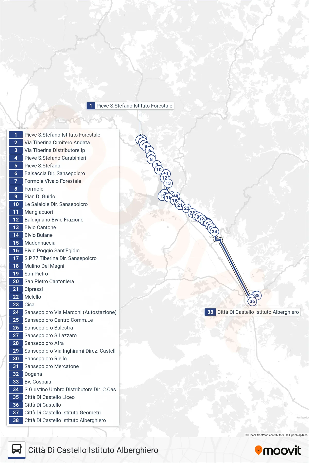 Linea BAVPSSCC  tram (Città Di Castello Istituto Alberghiero) - Percorsi e fermate sulla mappa