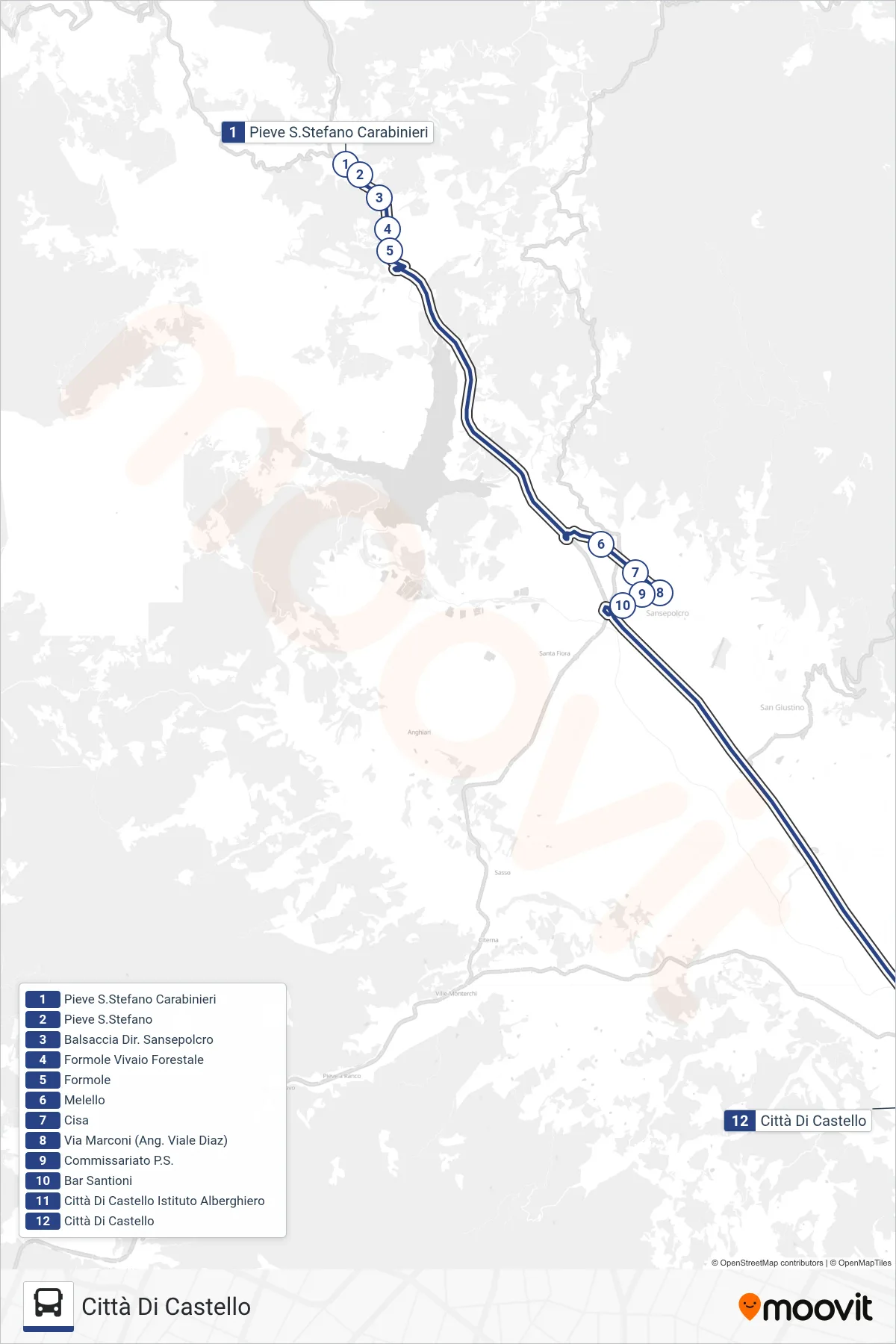 Linea BAVPSSCC  tram (Città Di Castello) - Percorsi e fermate sulla mappa