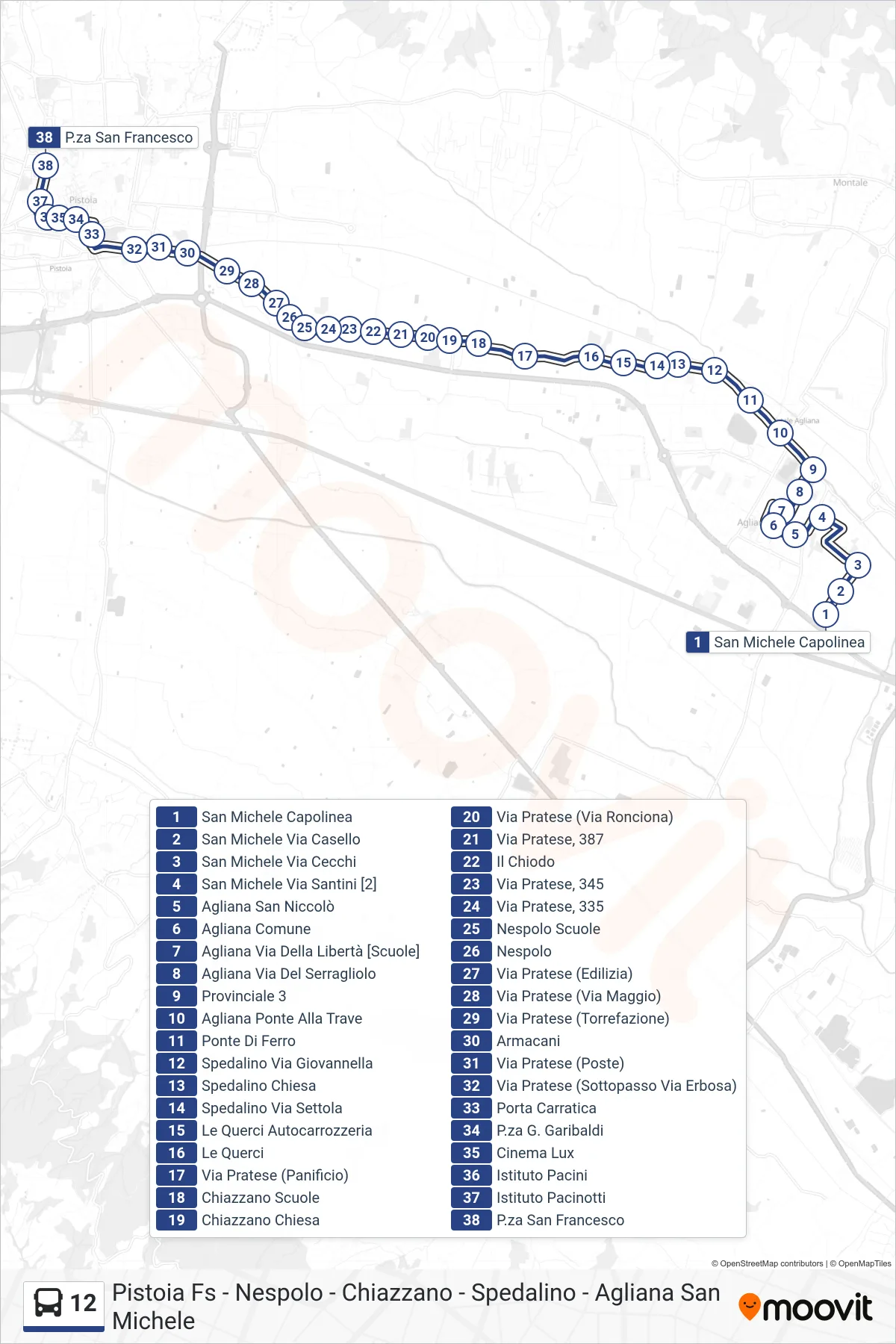 Linea 12 bus (P.za San Francesco) - Percorsi e fermate sulla mappa