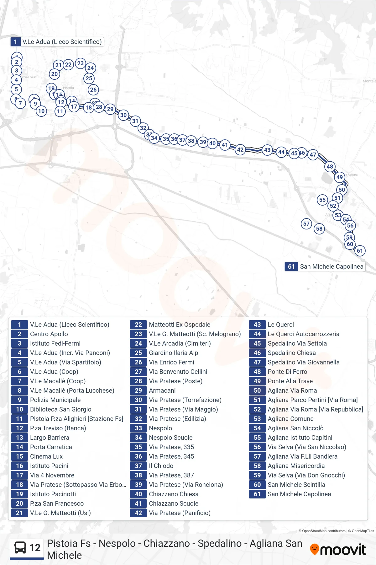 Linea 12 bus (San Michele Capolinea) - Percorsi e fermate sulla mappa