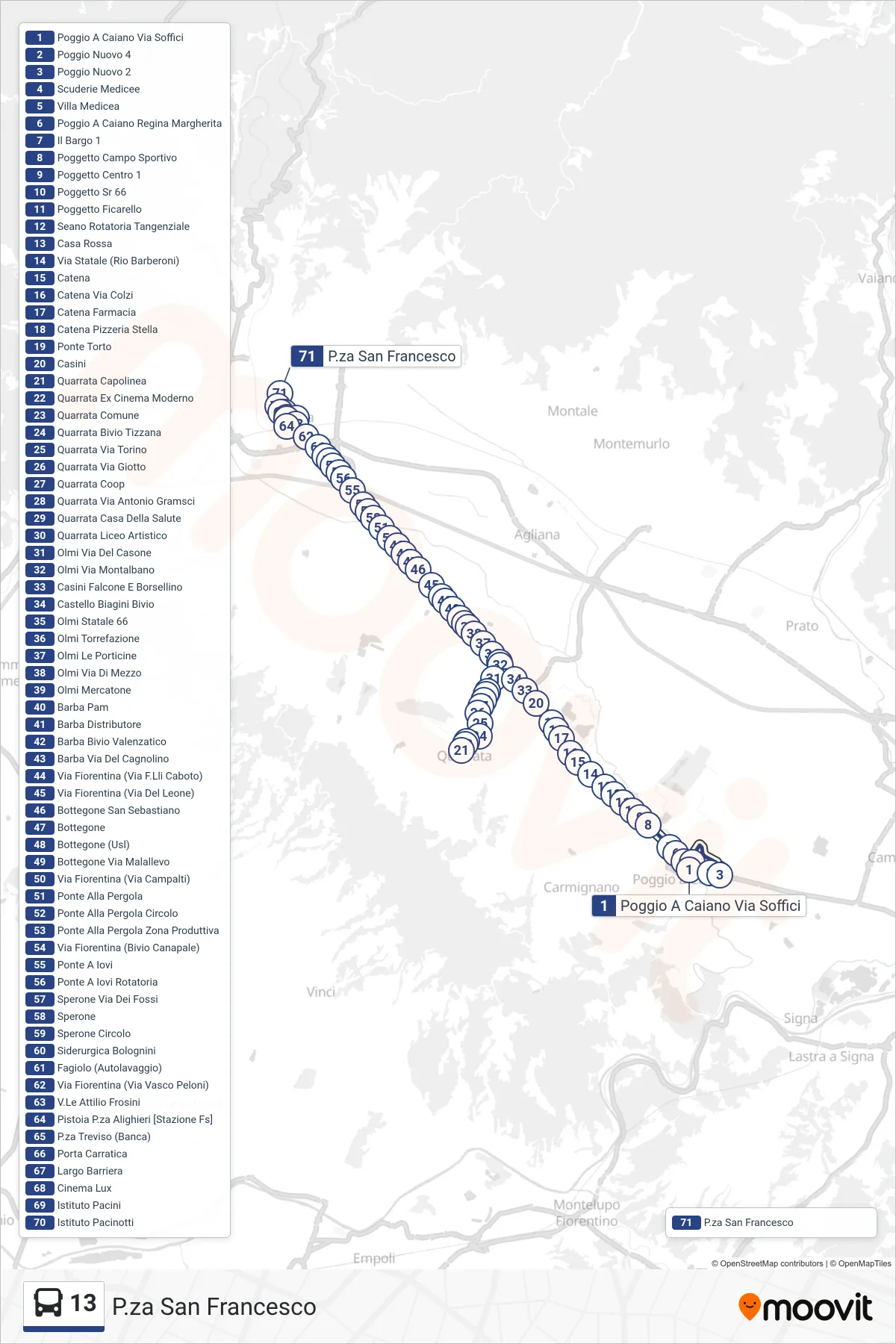 Linea 13  bus (P.za San Francesco) - Percorsi e fermate sulla mappa