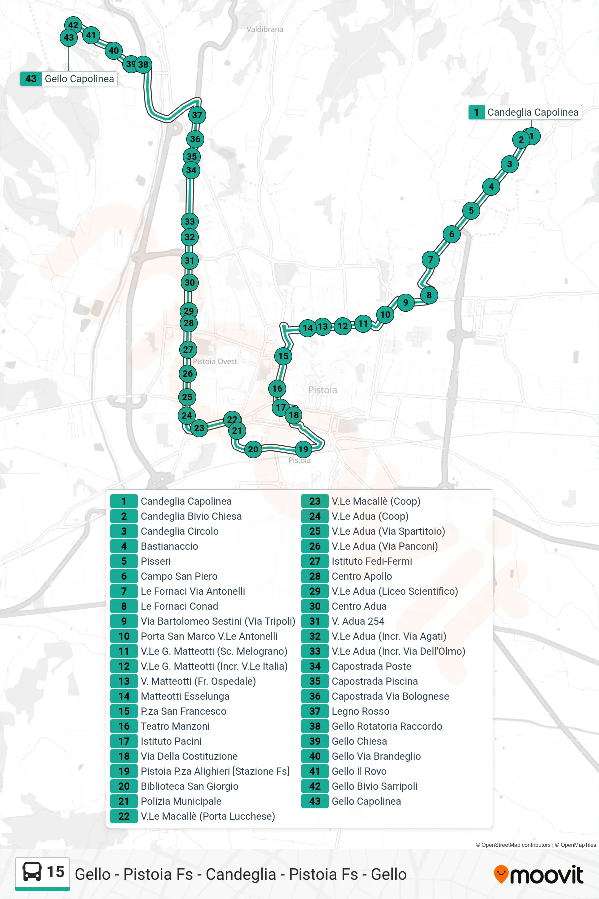 Linea 15 bus (Gello Capolinea) - Percorsi e fermate sulla mappa
