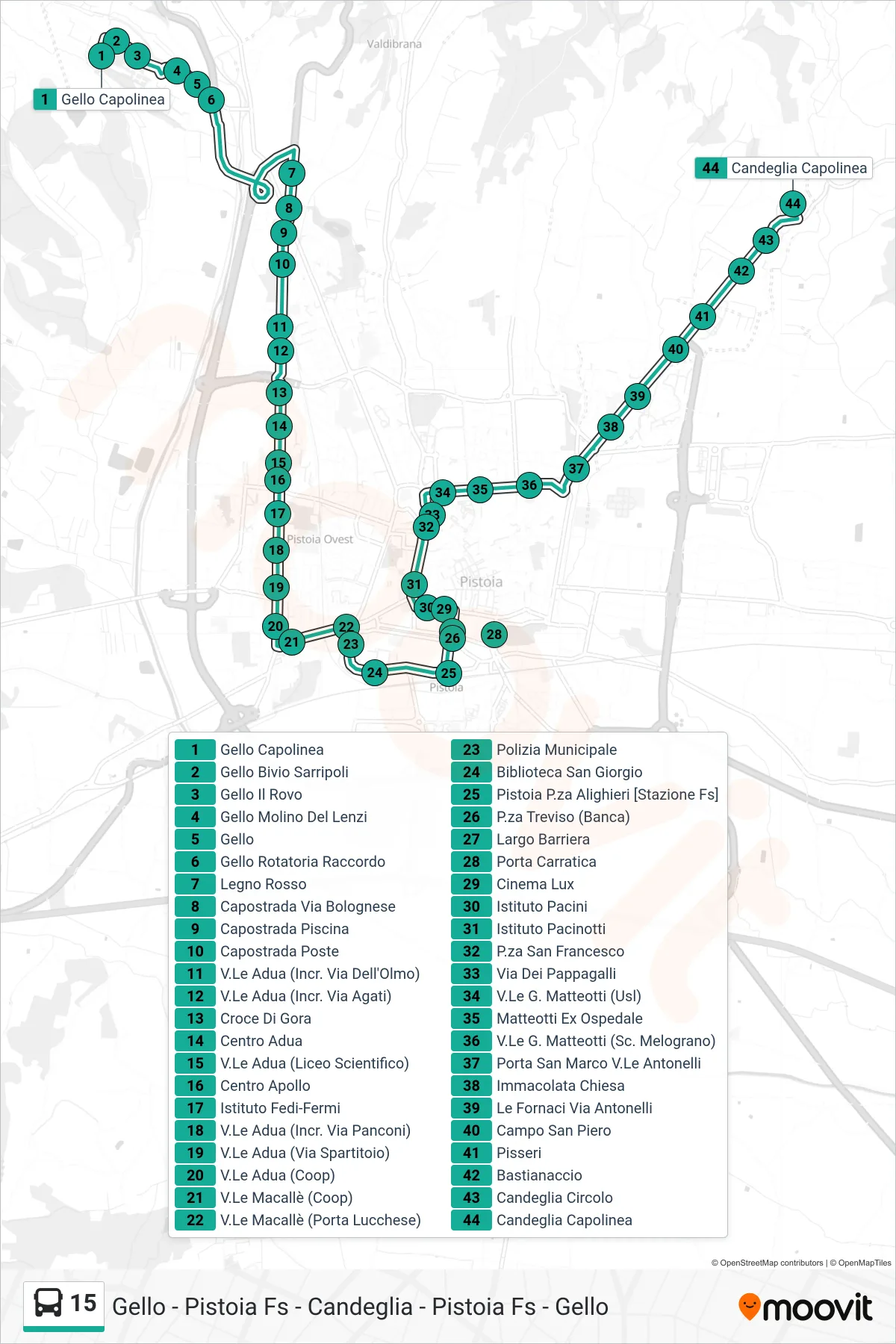 Linea 15 bus (Candeglia Capolinea) - Percorsi e fermate sulla mappa