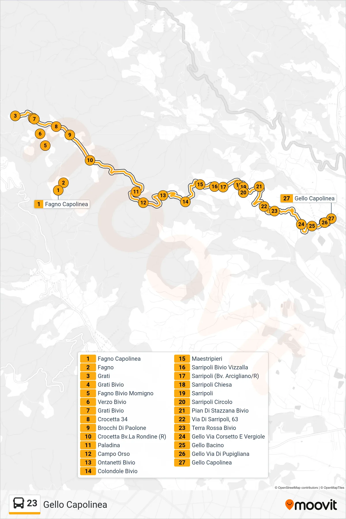 Linea 23 bus (Gello Capolinea) - Percorsi e fermate sulla mappa