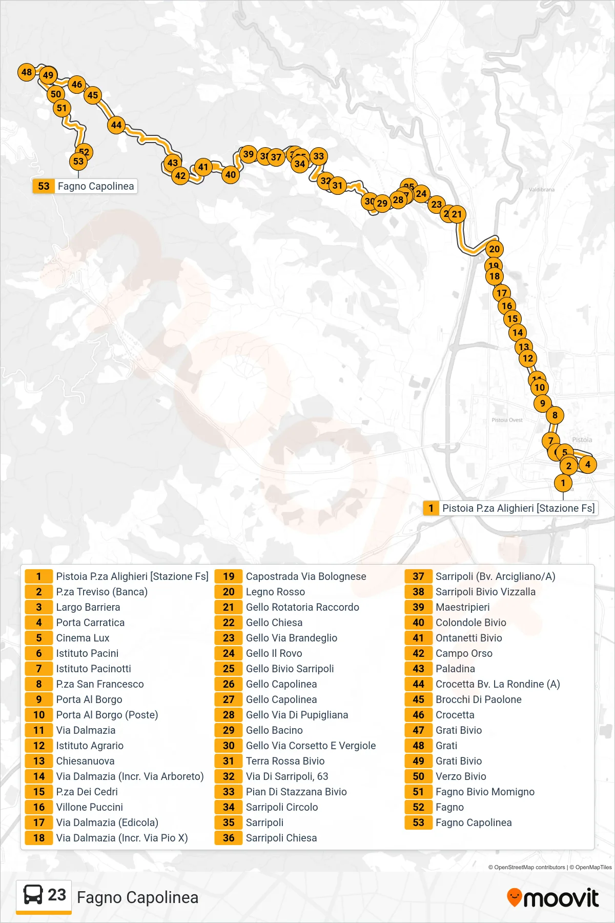 Linea 23 bus (Fagno Capolinea) - Percorsi e fermate sulla mappa