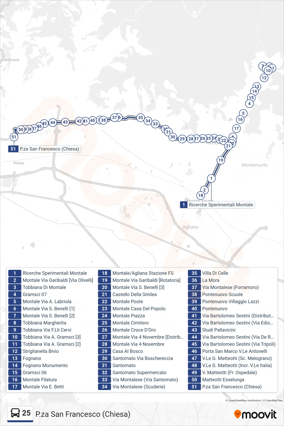 Linea 25  bus (P.za San Francesco (Chiesa)) - Percorsi e fermate sulla mappa