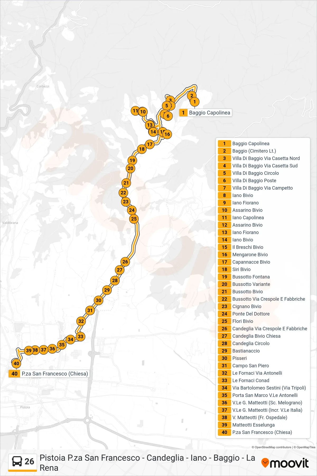 Linea 26 bus (P.za San Francesco (Chiesa)) - Percorsi e fermate sulla mappa