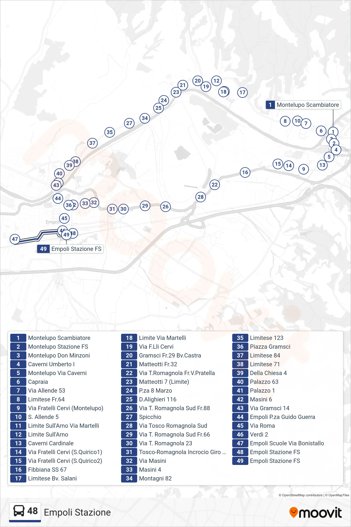 Linea 48 bus (Empoli Stazione) - Percorsi e fermate sulla mappa