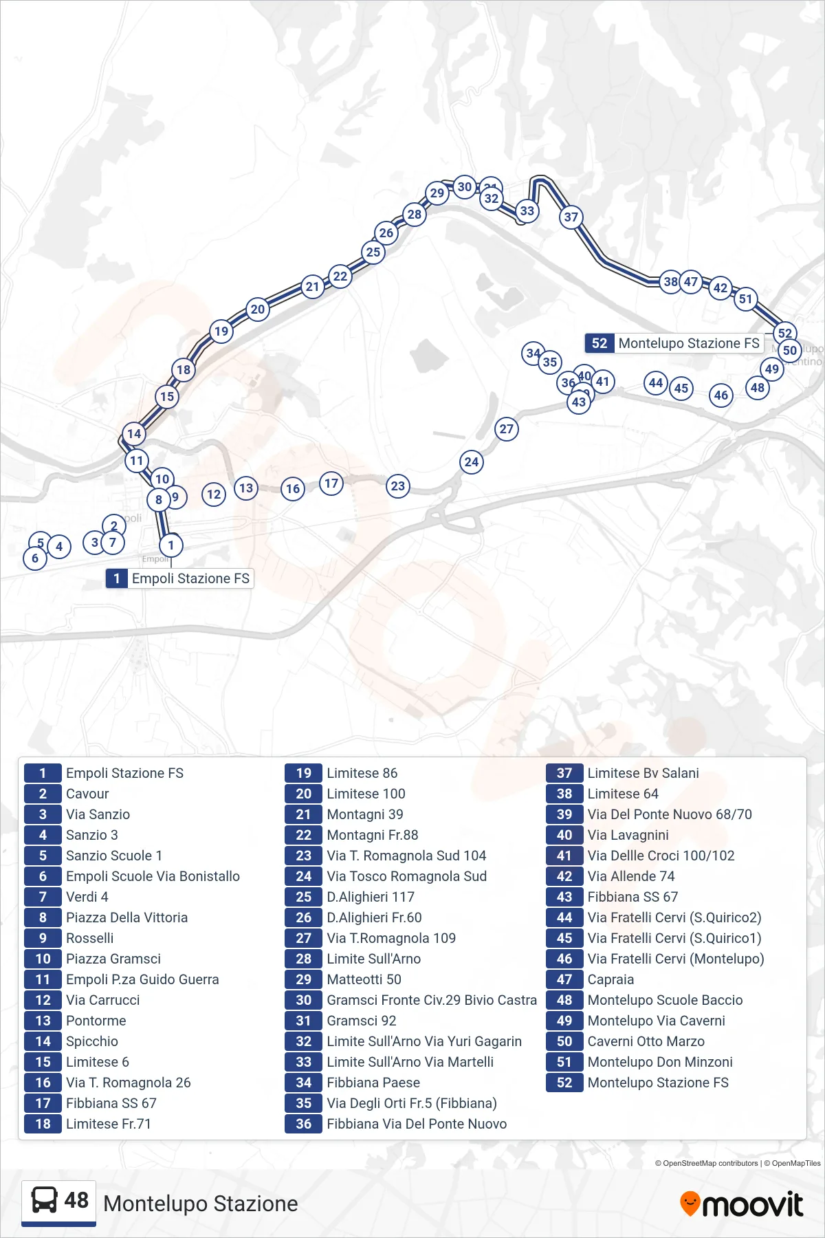 Linea 48  bus (Montelupo Stazione) - Percorsi e fermate sulla mappa