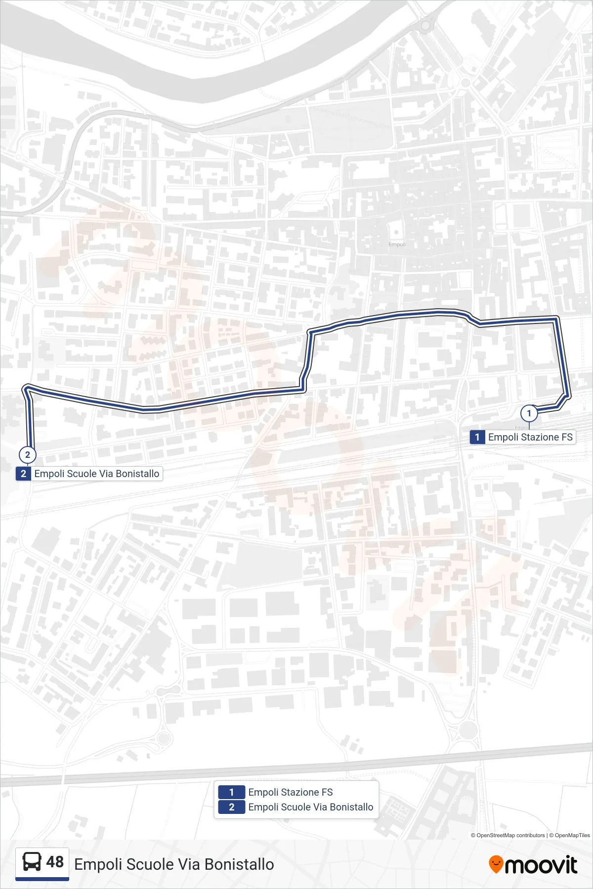 Linea 48 bus (Empoli Scuole Via Bonistallo) - Percorsi e fermate sulla mappa