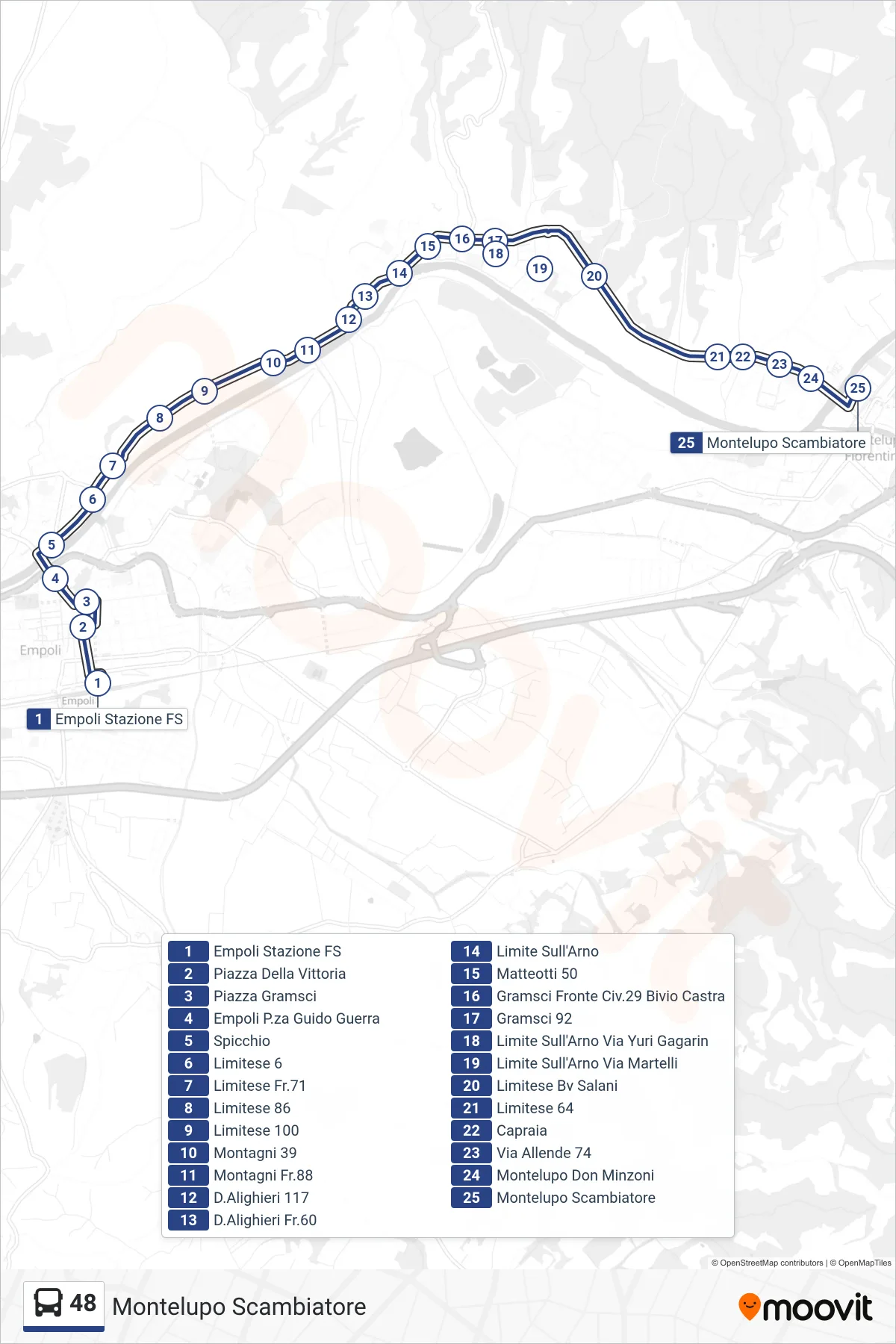 Linea 48  bus (Montelupo Scambiatore) - Percorsi e fermate sulla mappa