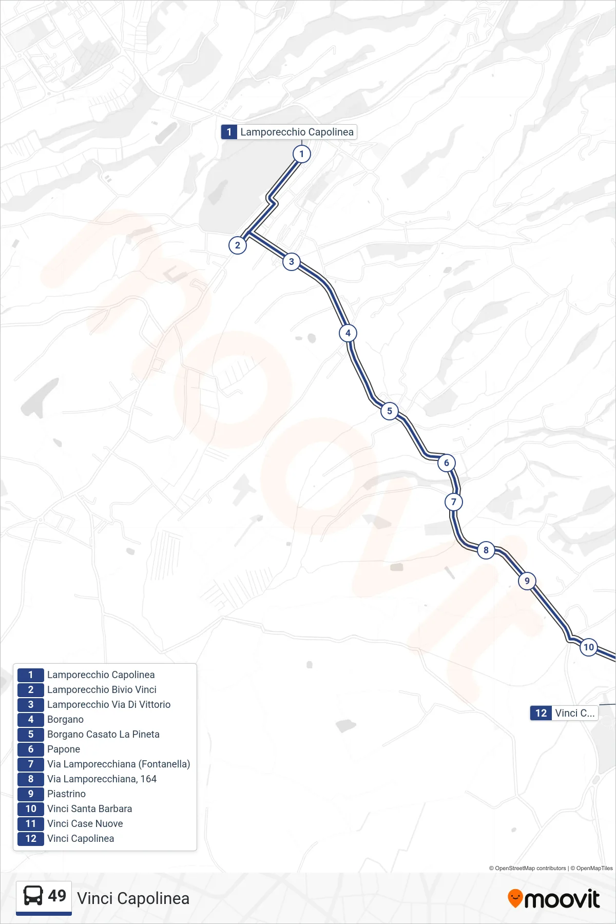 Linea 49  bus (Vinci Capolinea) - Percorsi e fermate sulla mappa