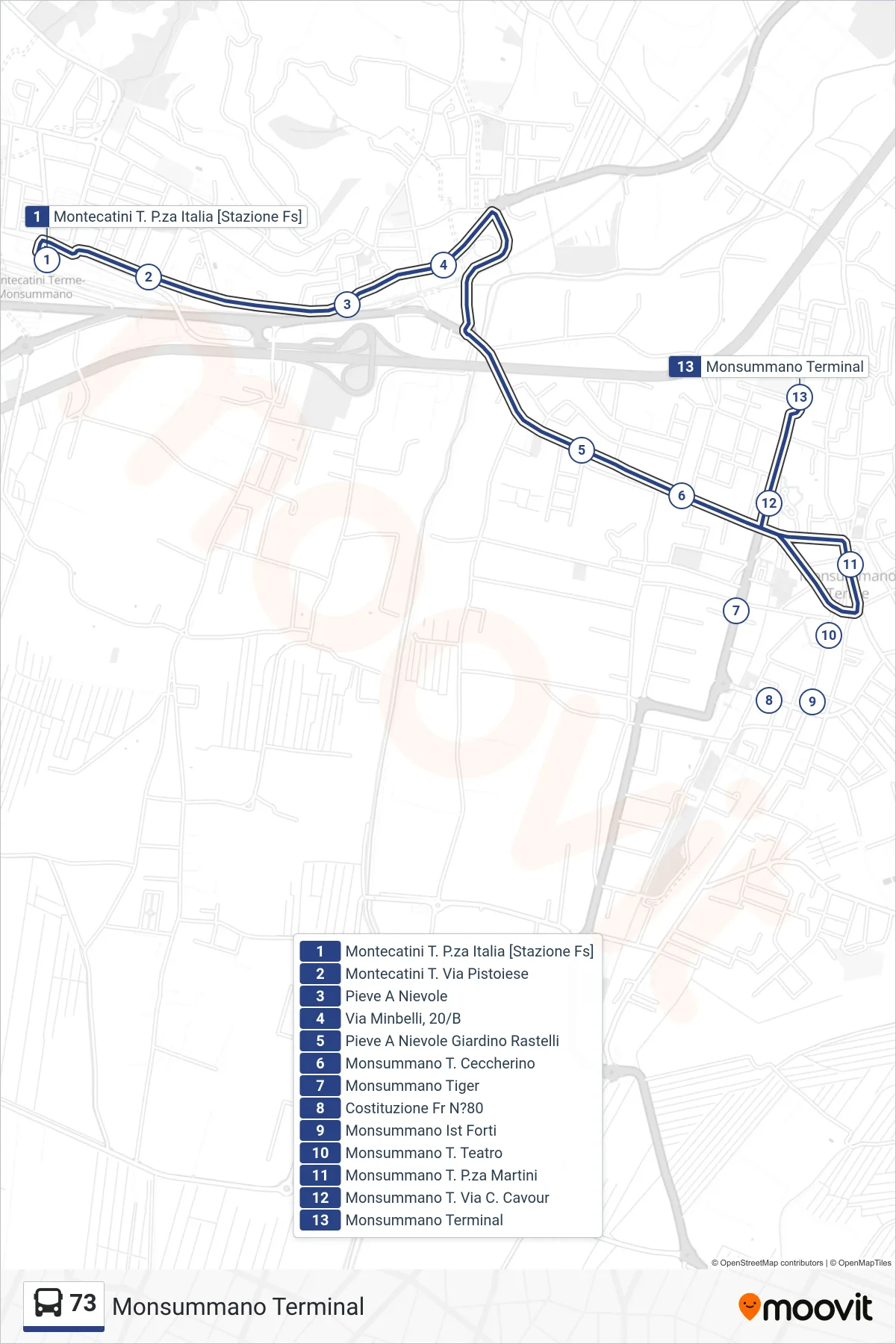 Linea 73 bus (Monsummano Terminal) - Percorsi e fermate sulla mappa