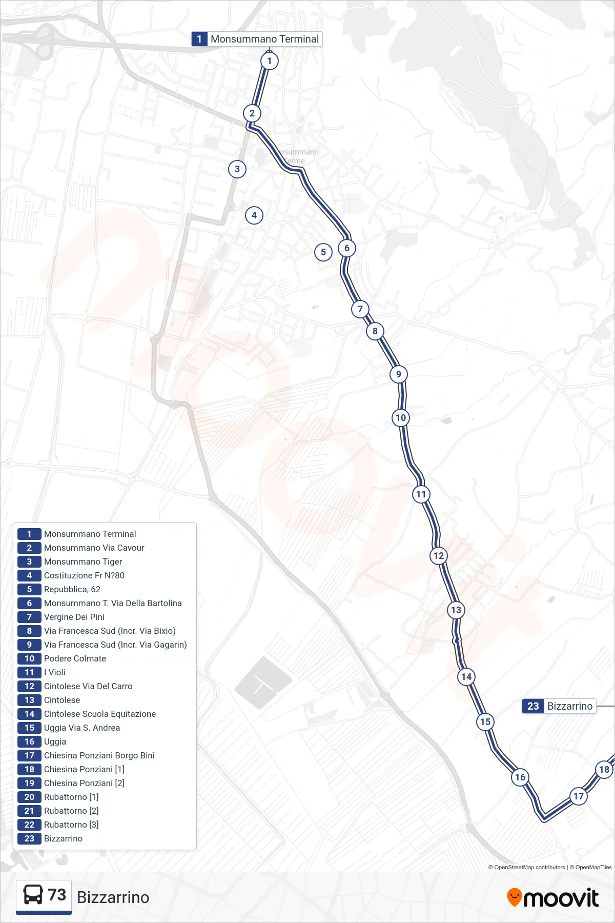 Linea 73 bus (Bizzarrino) - Percorsi e fermate sulla mappa