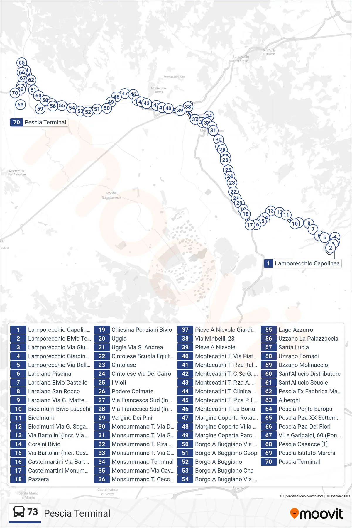 Linea 73  bus (Pescia Terminal) - Percorsi e fermate sulla mappa