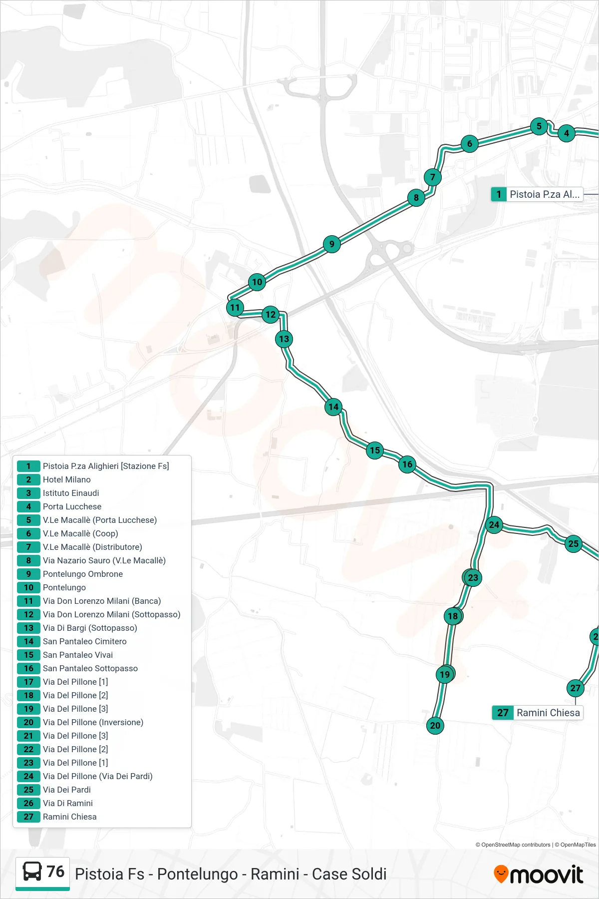 Linea 76 bus (Ramini Chiesa) - Percorsi e fermate sulla mappa