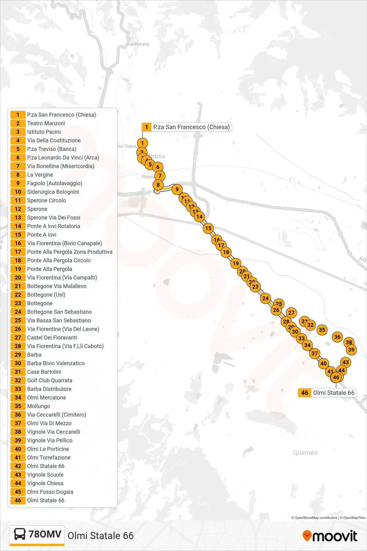 Linea 78OMV  bus (Olmi Statale 66) - Percorsi e fermate sulla mappa