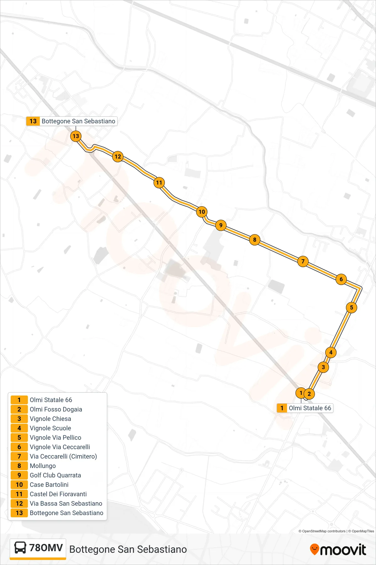 Linea 78OMV bus (Bottegone San Sebastiano) - Percorsi e fermate sulla mappa