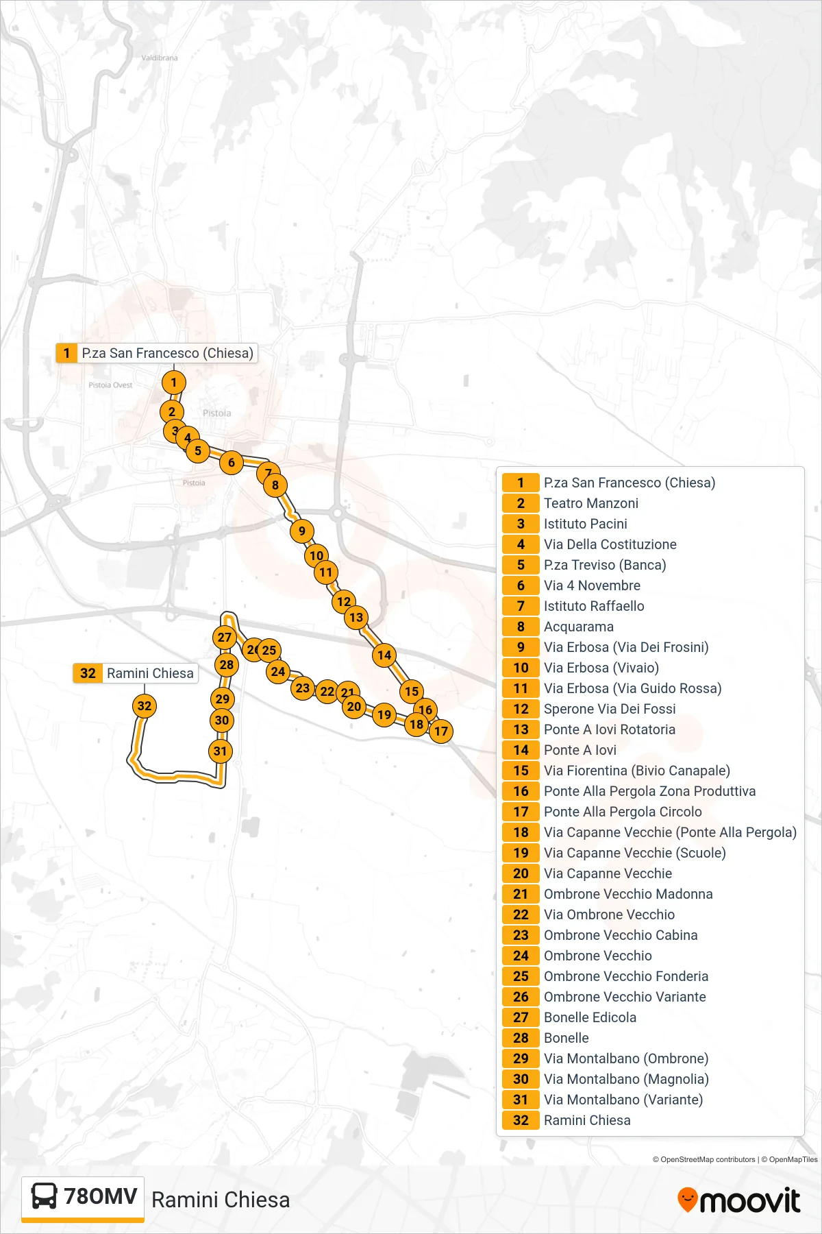Linea 78OMV  bus (Ramini Chiesa) - Percorsi e fermate sulla mappa